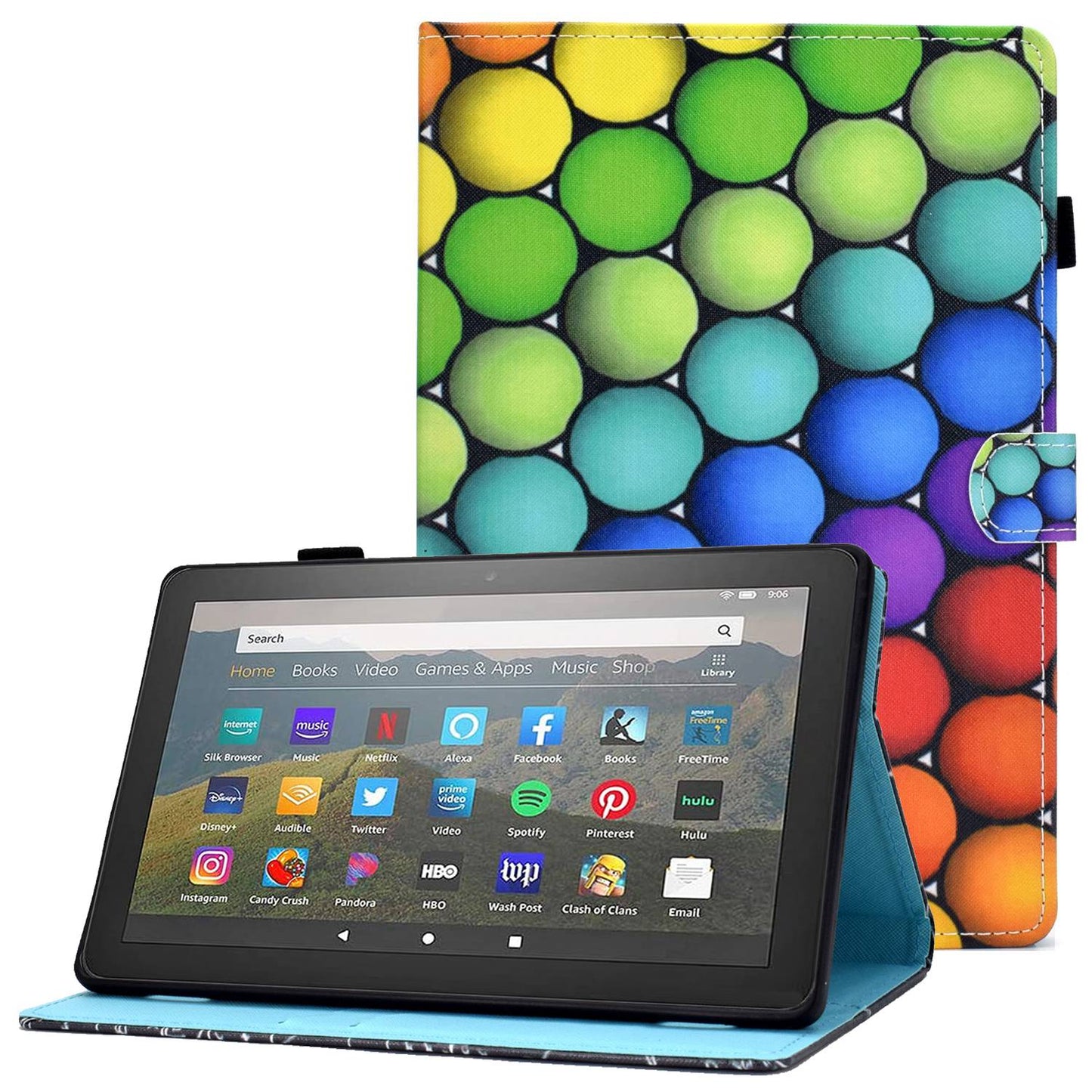 For Amazon Fire HD 8 (2016) / (2017) / (2018) Shockproof Cover Anti-Scratch Leather Case Stitched Pattern Printed Magnetic Closure Tablet Stand Case with Wallet / Card Slots