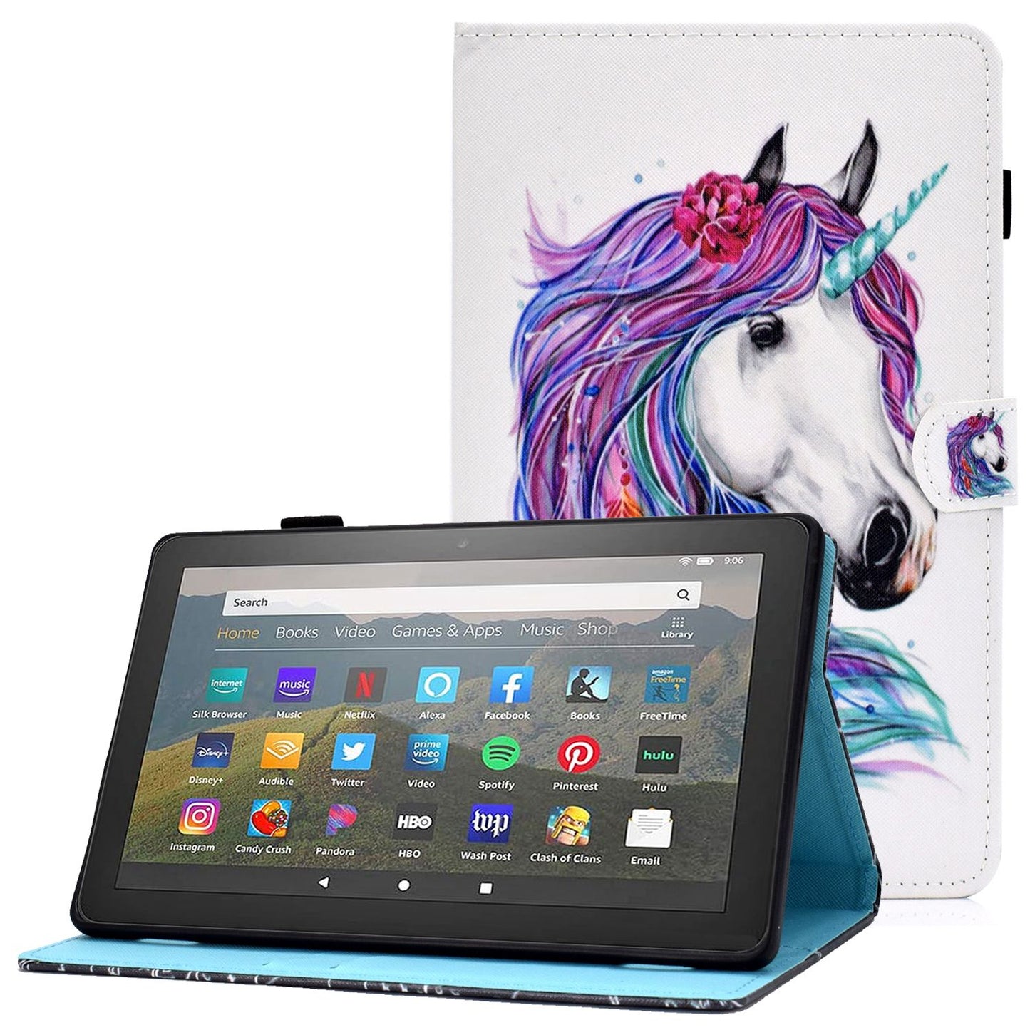 For Amazon Fire HD 8 (2016) / (2017) / (2018) Shockproof Cover Anti-Scratch Leather Case Stitched Pattern Printed Magnetic Closure Tablet Stand Case with Wallet / Card Slots