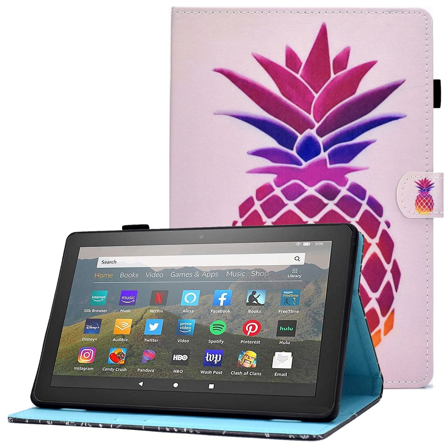 For Amazon Fire HD 8 (2016) / (2017) / (2018) Shockproof Cover Anti-Scratch Leather Case Stitched Pattern Printed Magnetic Closure Tablet Stand Case with Wallet / Card Slots