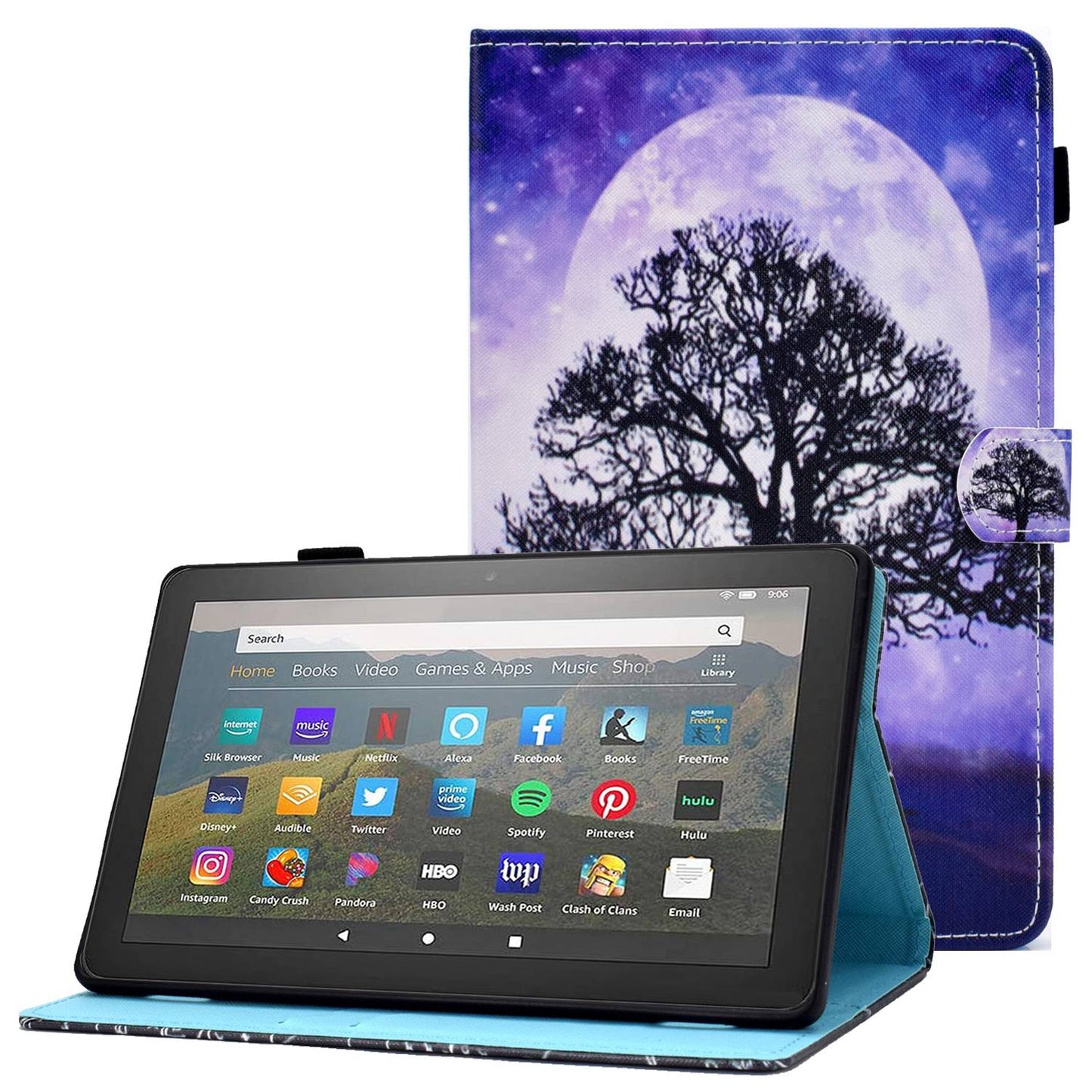 For Amazon Fire HD 8 (2016) / (2017) / (2018) Shockproof Cover Anti-Scratch Leather Case Stitched Pattern Printed Magnetic Closure Tablet Stand Case with Wallet / Card Slots