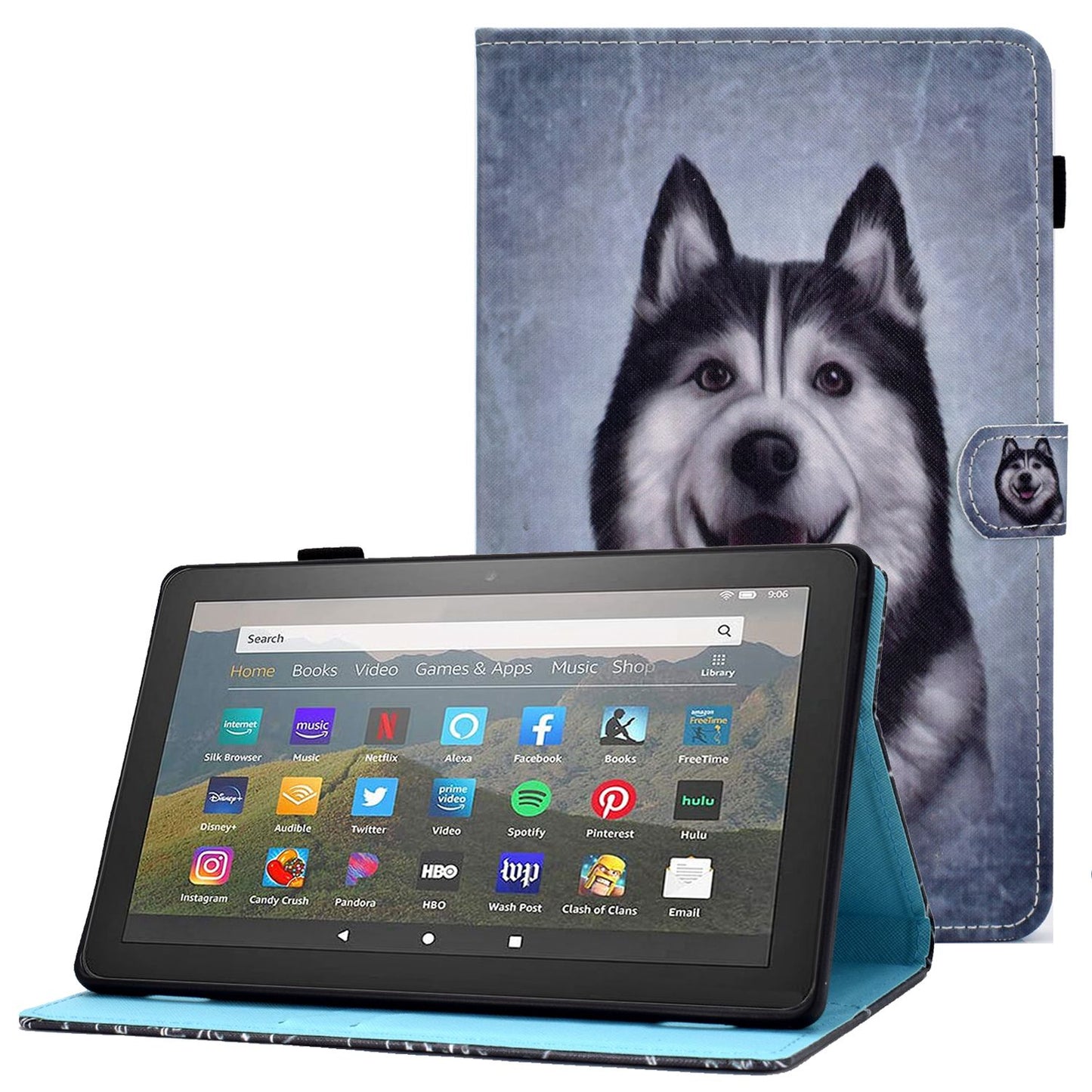 For Amazon Fire HD 8 (2016) / (2017) / (2018) Shockproof Cover Anti-Scratch Leather Case Stitched Pattern Printed Magnetic Closure Tablet Stand Case with Wallet / Card Slots