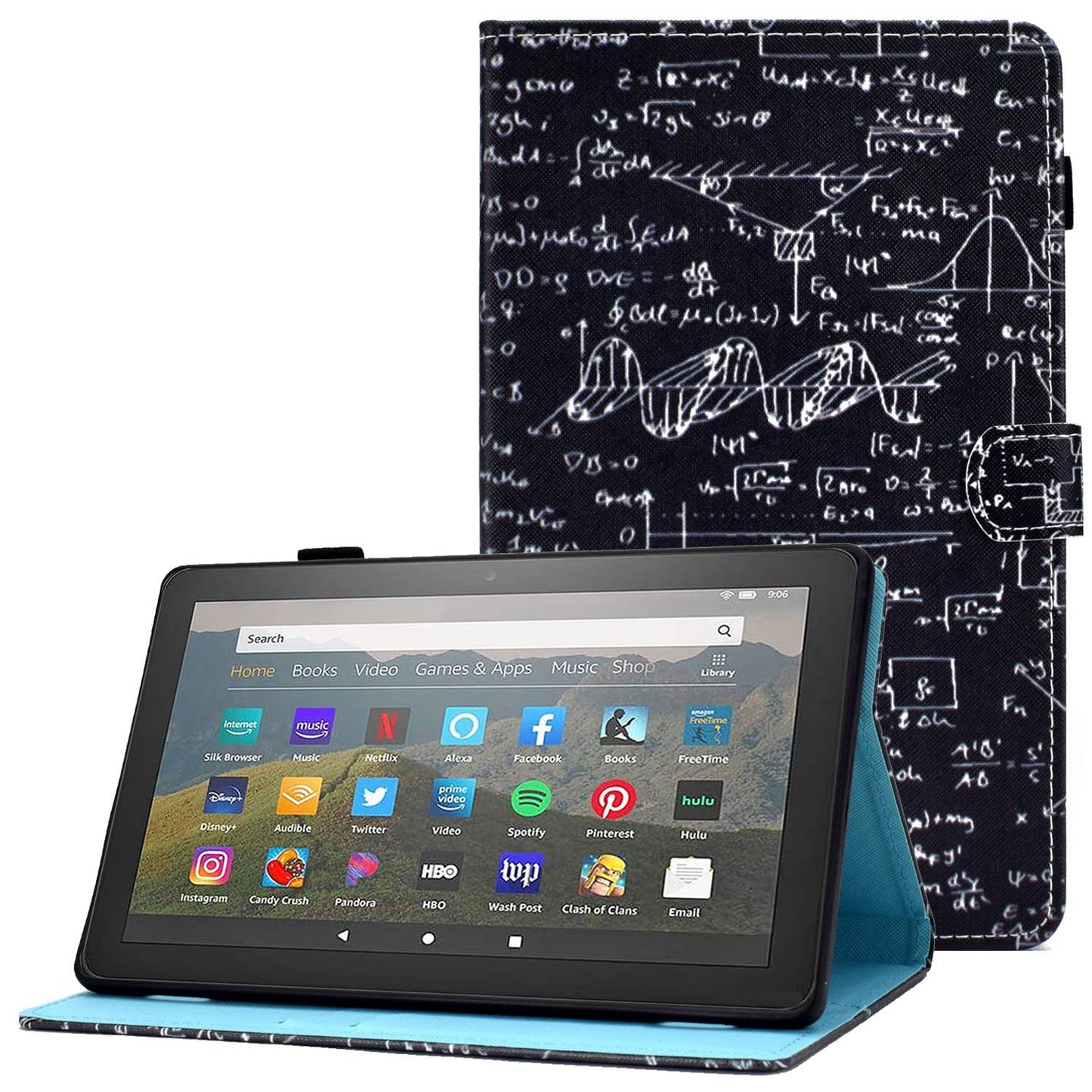 For Amazon Fire HD 8 (2016) / (2017) / (2018) Shockproof Cover Anti-Scratch Leather Case Stitched Pattern Printed Magnetic Closure Tablet Stand Case with Wallet / Card Slots