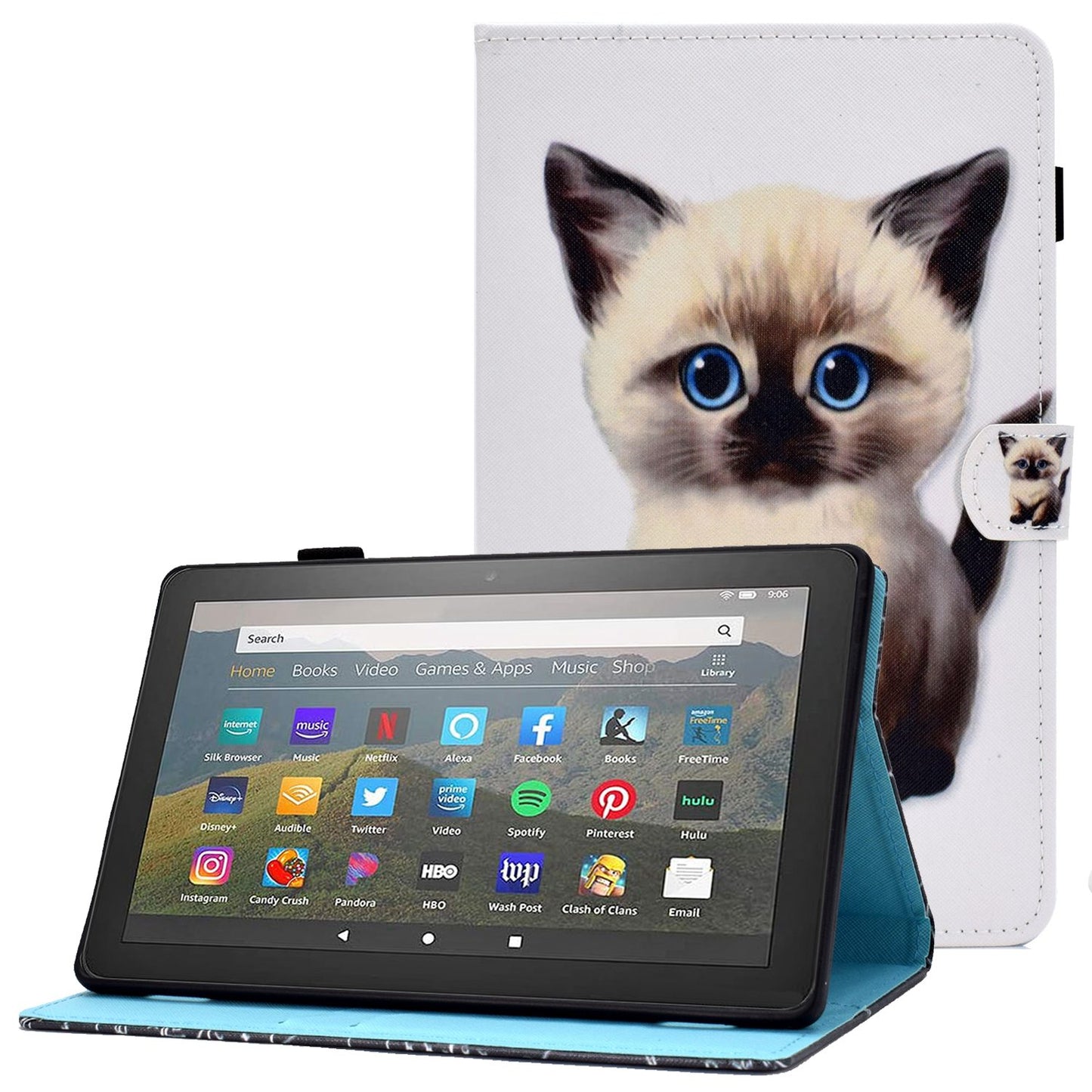 For Amazon Fire HD 8 (2016) / (2017) / (2018) Shockproof Cover Anti-Scratch Leather Case Stitched Pattern Printed Magnetic Closure Tablet Stand Case with Wallet / Card Slots
