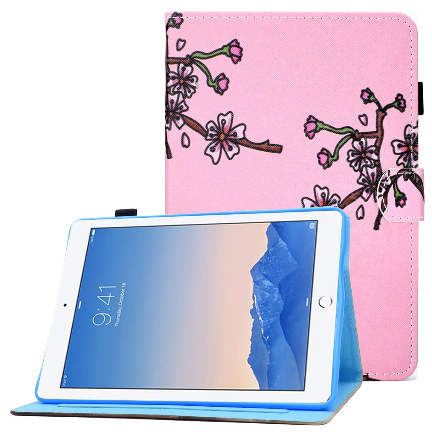 For iPad Air (2013) / Air 2 / iPad 9.7-inch (2017) / (2018) PU Leather Tablet Case Stitching Pattern Printing Stand Cover with Card Holder