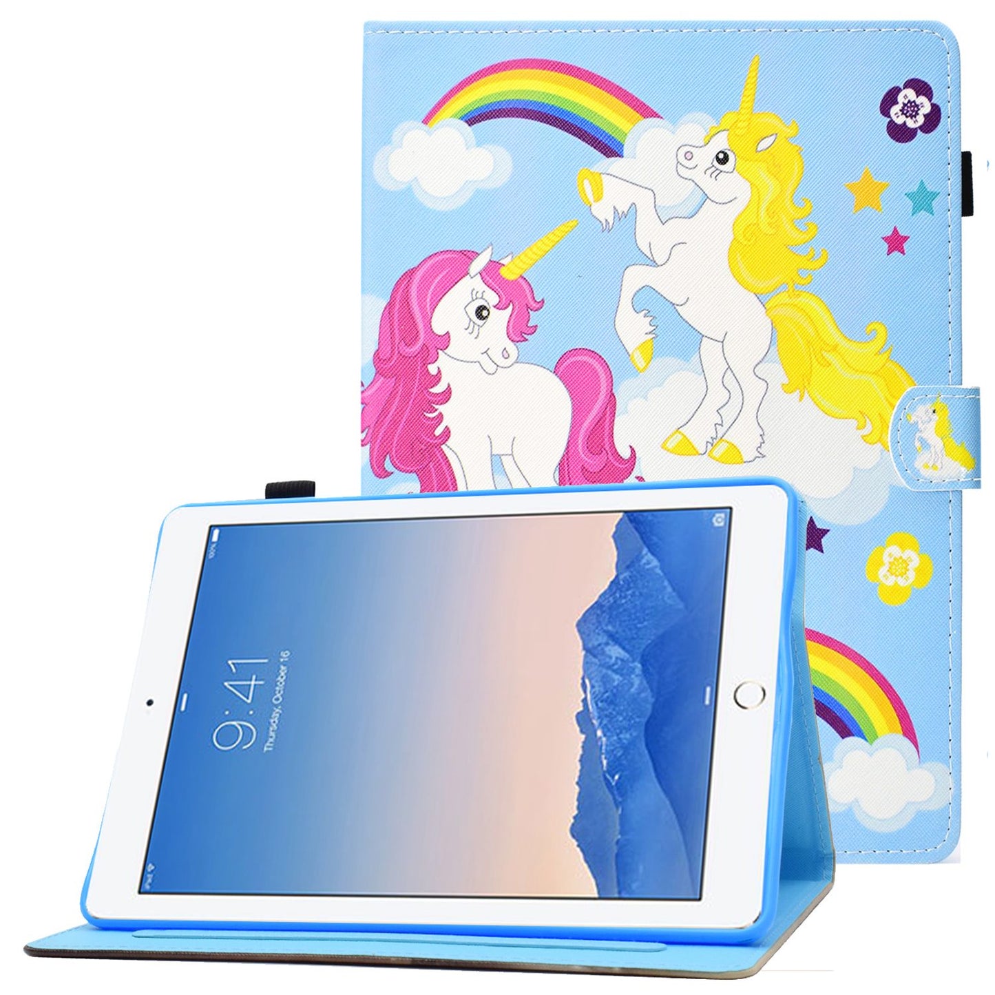 For iPad Air (2013) / Air 2 / iPad 9.7-inch (2017) / (2018) PU Leather Tablet Case Stitching Pattern Printing Stand Cover with Card Holder