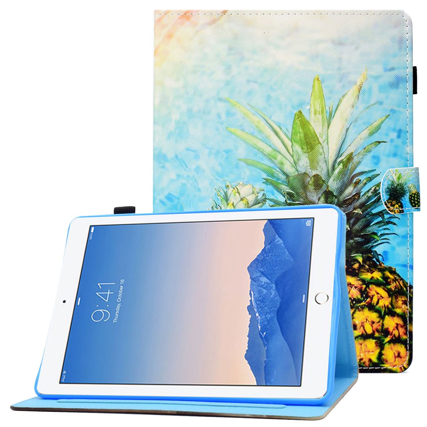 For iPad Air (2013) / Air 2 / iPad 9.7-inch (2017) / (2018) PU Leather Tablet Case Stitching Pattern Printing Stand Cover with Card Holder