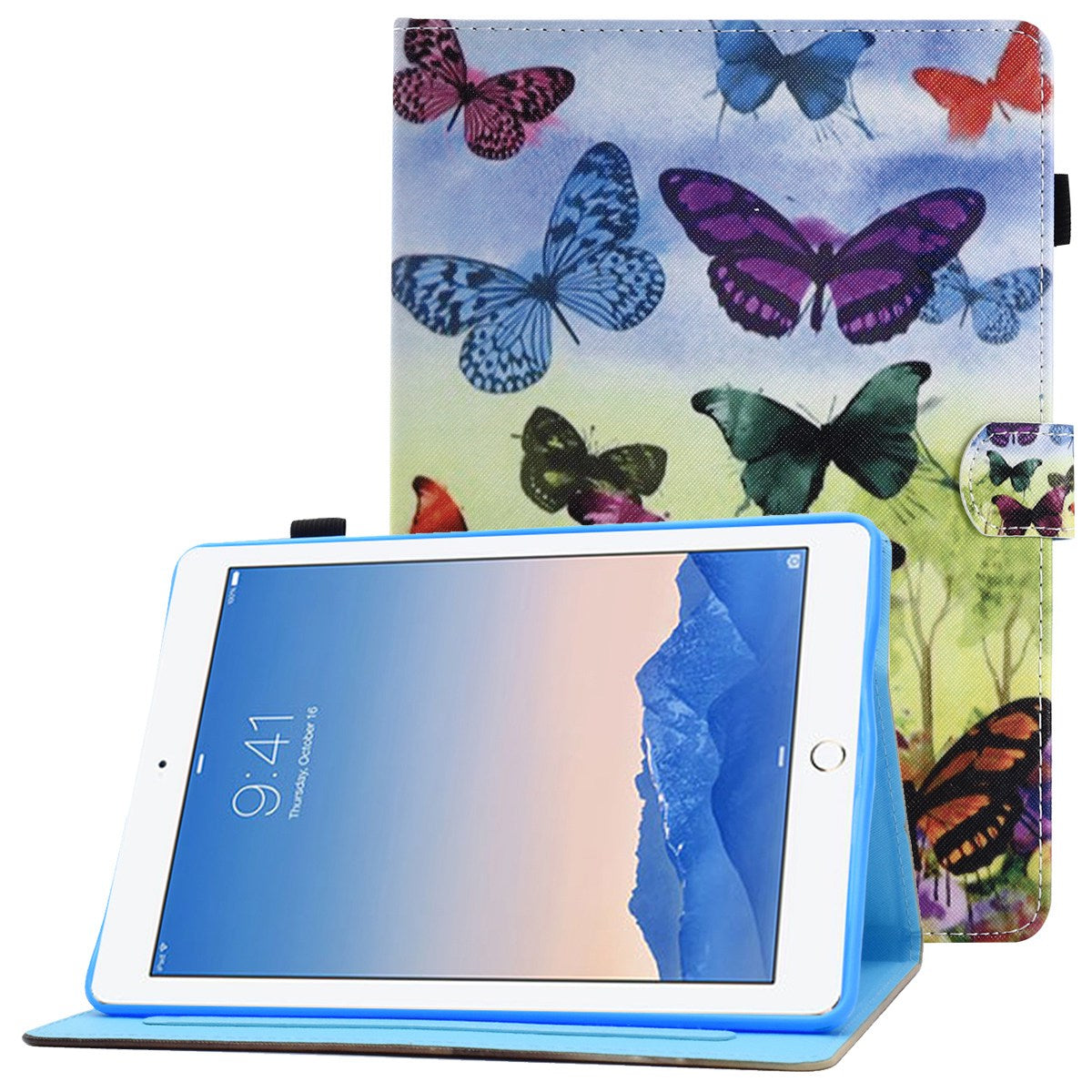 For iPad Air (2013) / Air 2 / iPad 9.7-inch (2017) / (2018) PU Leather Tablet Case Stitching Pattern Printing Stand Cover with Card Holder