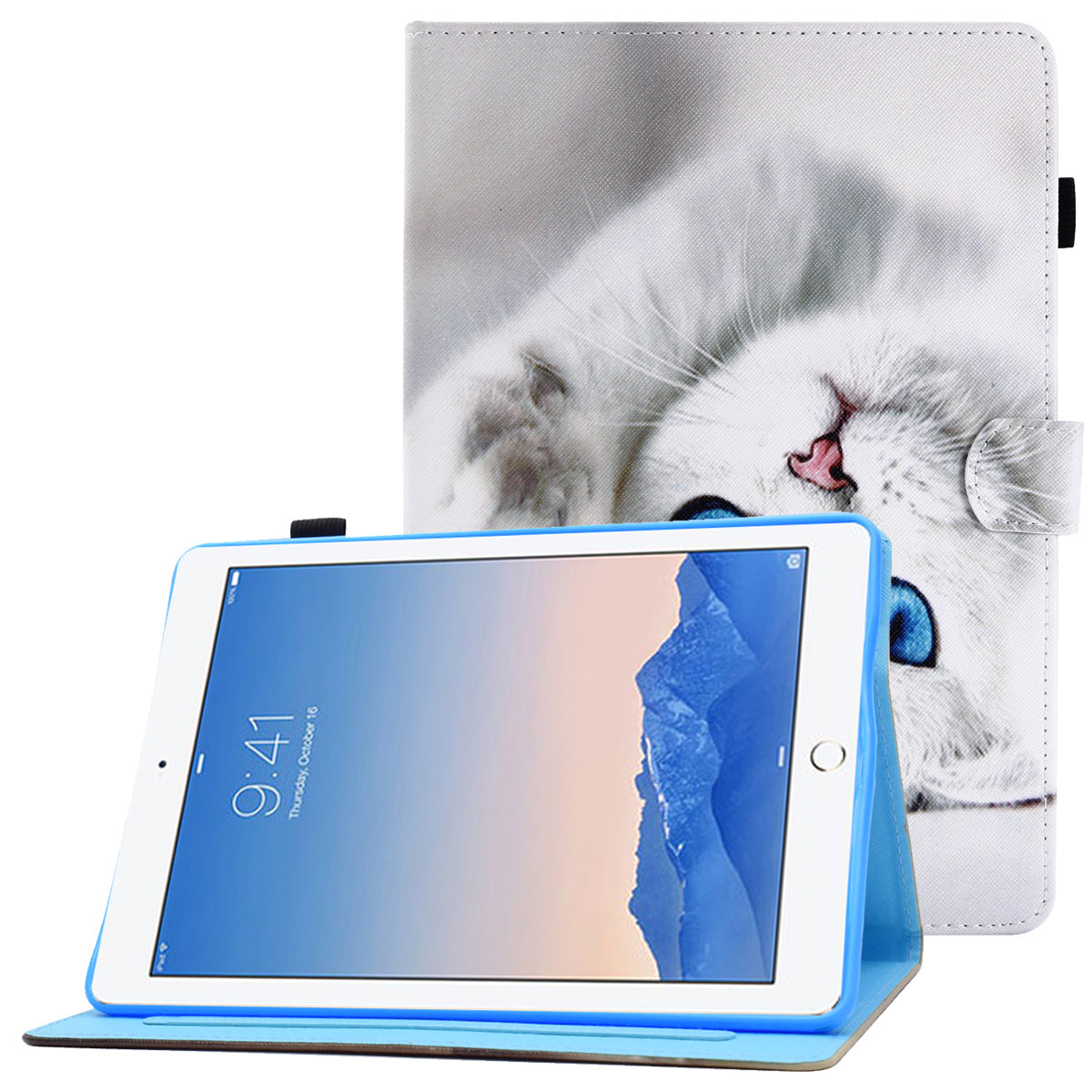 For iPad Air (2013) / Air 2 / iPad 9.7-inch (2017) / (2018) PU Leather Tablet Case Stitching Pattern Printing Stand Cover with Card Holder