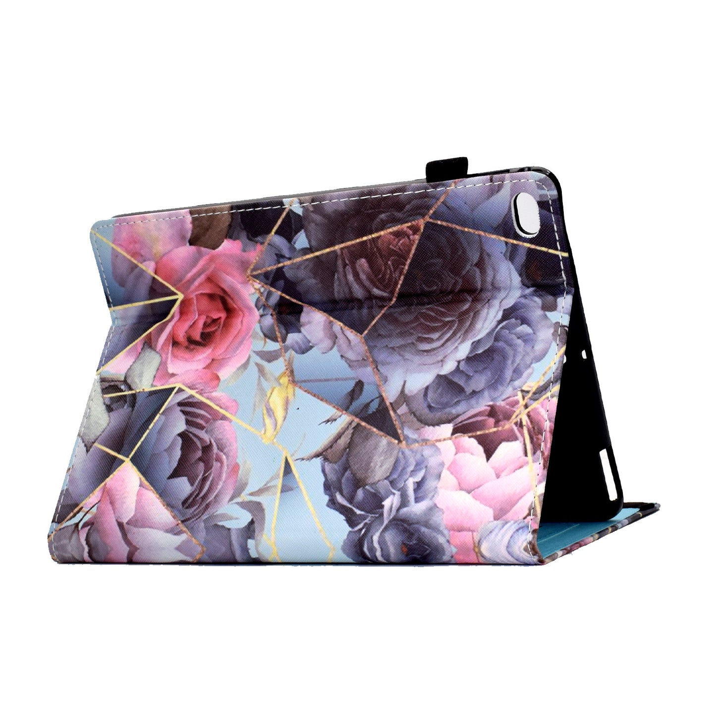 For iPad Air (2013) / Air 2 / iPad 9.7-inch (2017) / (2018) Stitching PU Leather Tablet Cover Pattern Printing Stand Card Holder Case with Elastic Band Closure