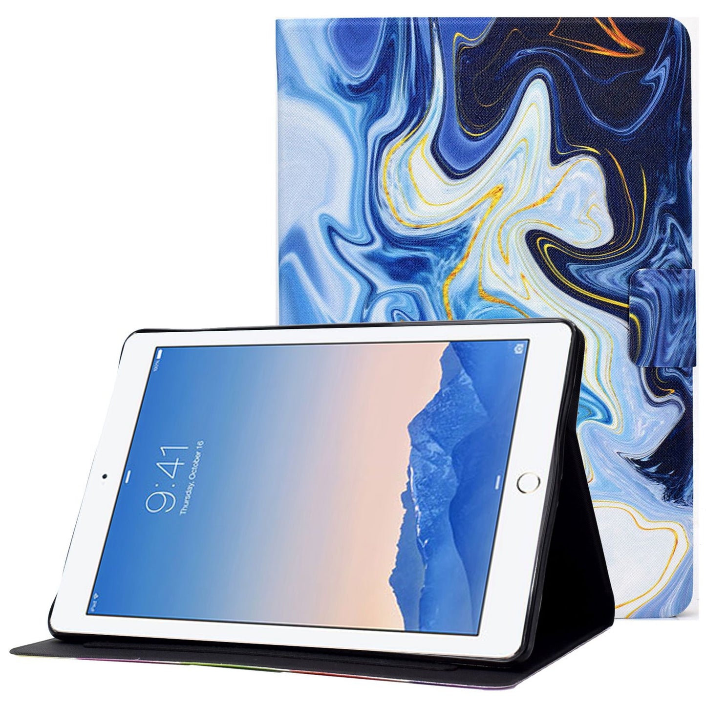 For iPad Air (2013) / Air 2 / iPad 9.7-inch (2017) / (2018) Pattern Printing Tablet Cover PU Leather Stand Card Slots Magnetic Clasp Case