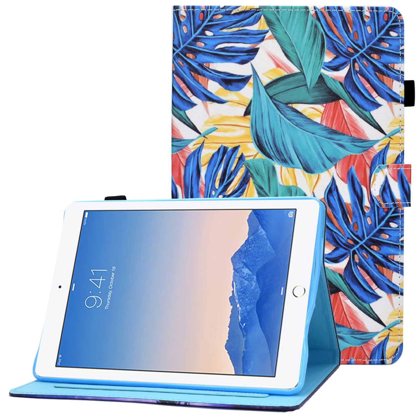 For iPad Air (2013) / Air 2 / iPad 9.7-inch (2017) / (2018) Stitched Leather Case Protective Tablet Cover Pattern Printed Magnetic Closure Shockproof Cover with Stand / Card Slots