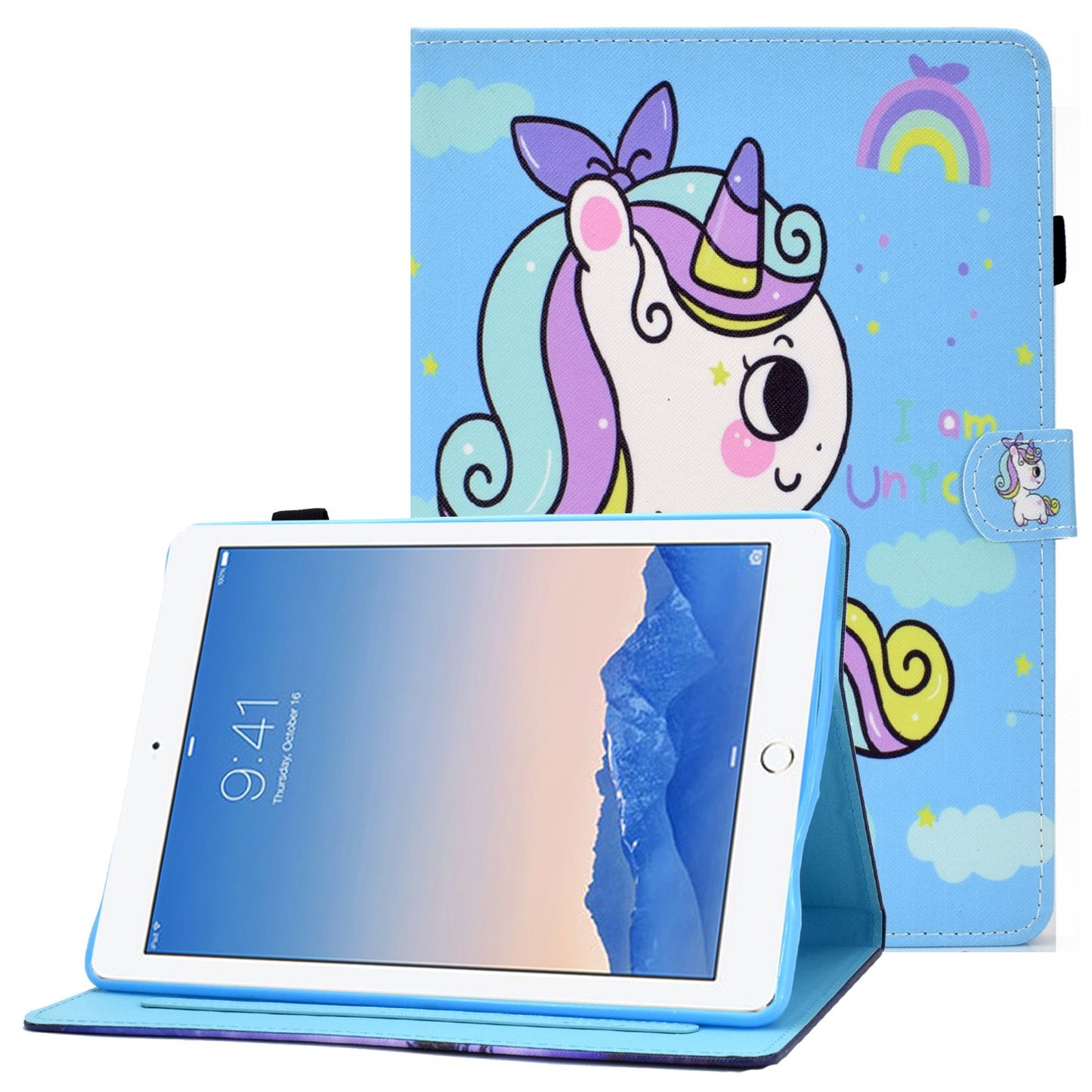 For iPad Air (2013) / Air 2 / iPad 9.7-inch (2017) / (2018) Stitched Leather Case Protective Tablet Cover Pattern Printed Magnetic Closure Shockproof Cover with Stand / Card Slots