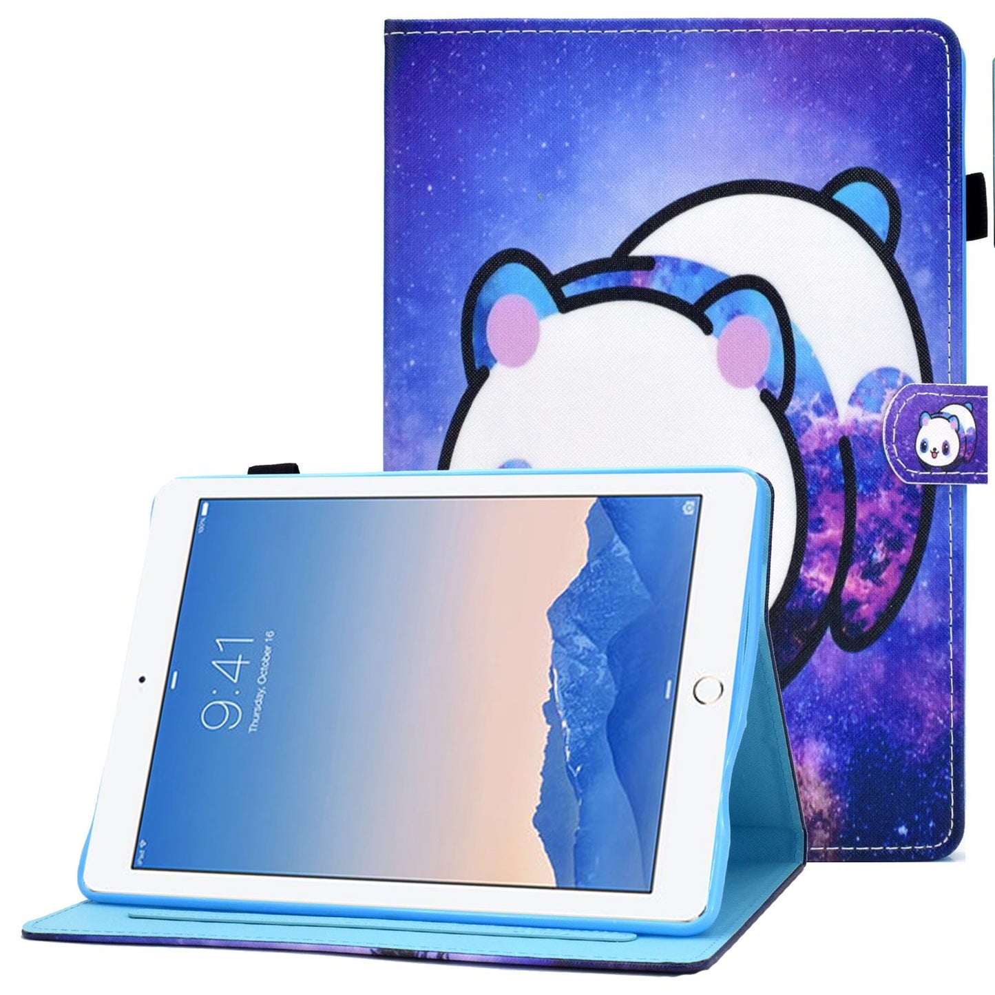 For iPad Air (2013) / Air 2 / iPad 9.7-inch (2017) / (2018) Stitched Leather Case Protective Tablet Cover Pattern Printed Magnetic Closure Shockproof Cover with Stand / Card Slots