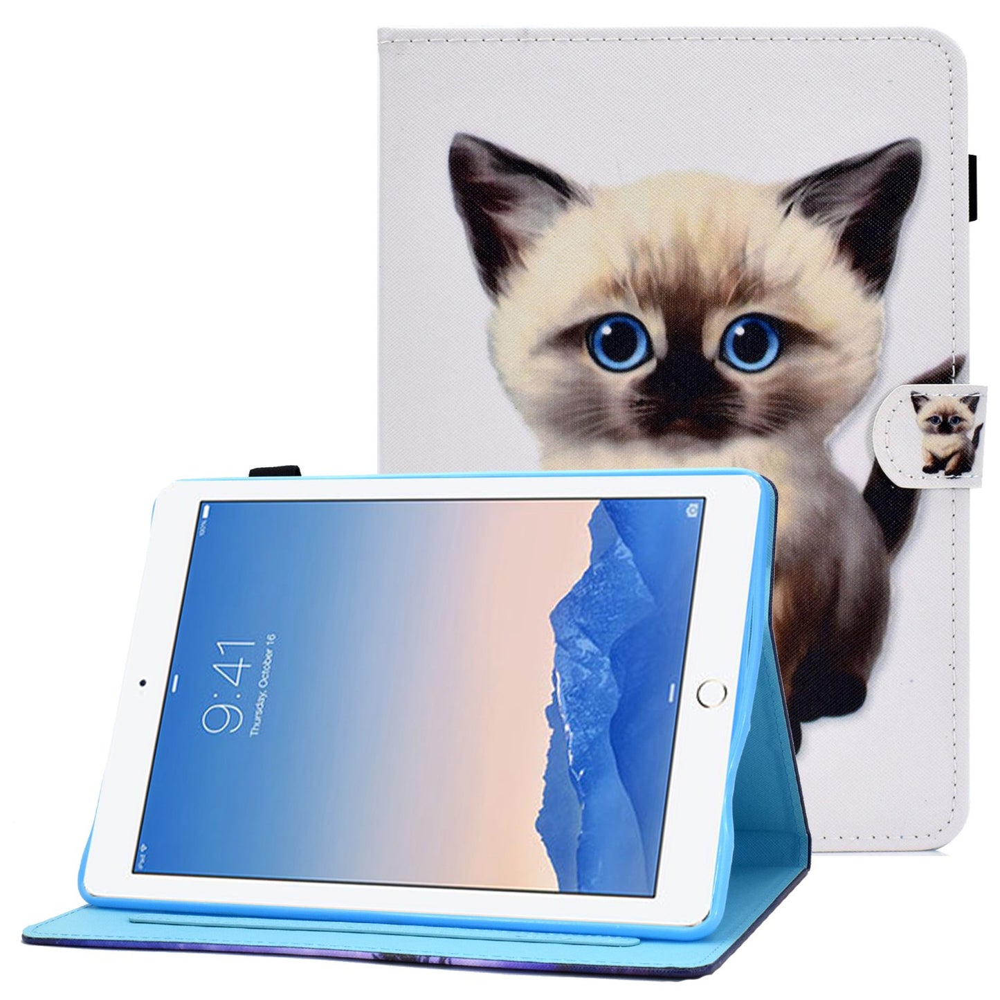 For iPad Air (2013) / Air 2 / iPad 9.7-inch (2017) / (2018) Stitched Leather Case Protective Tablet Cover Pattern Printed Magnetic Closure Shockproof Cover with Stand / Card Slots