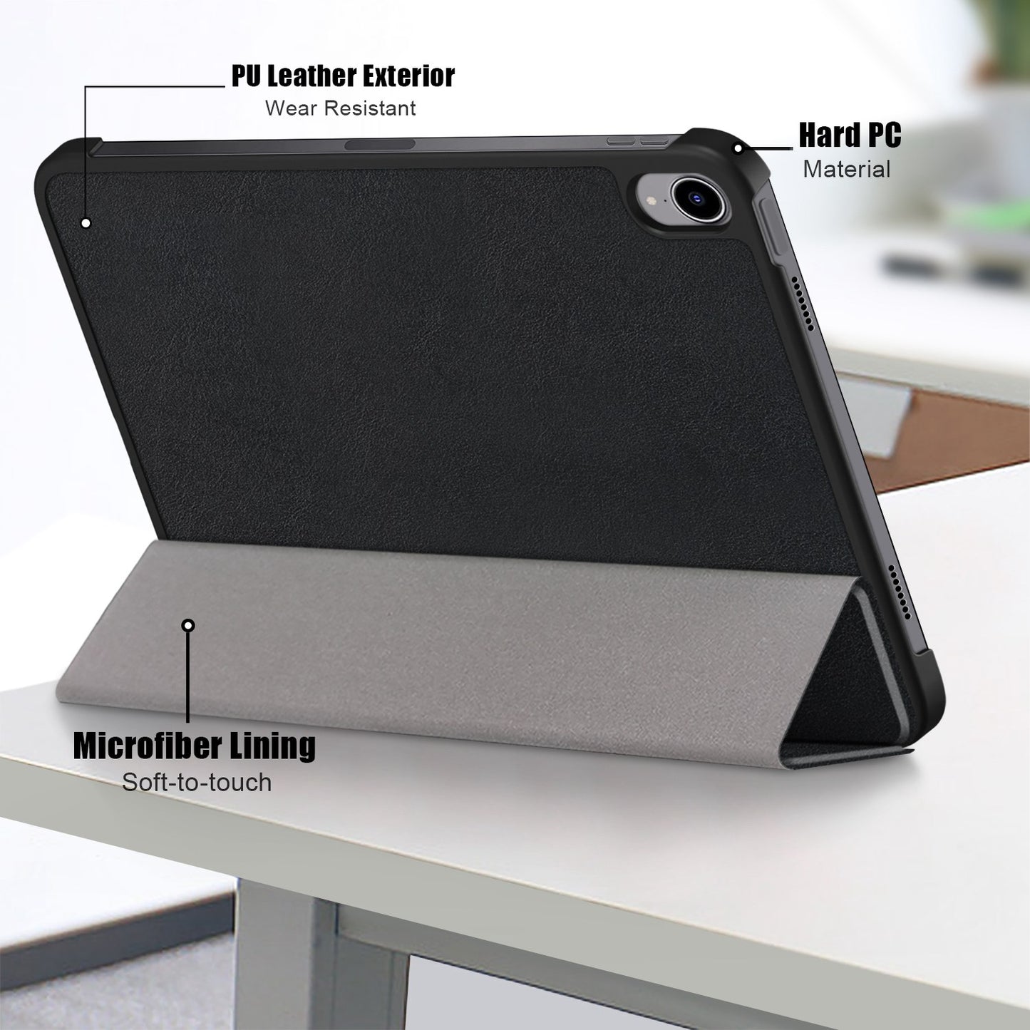 For iPad 10.2 (2022) PU Tablet Case Trifold Stand Shockproof Full Body Protective Cover with Auto Wake / Sleep