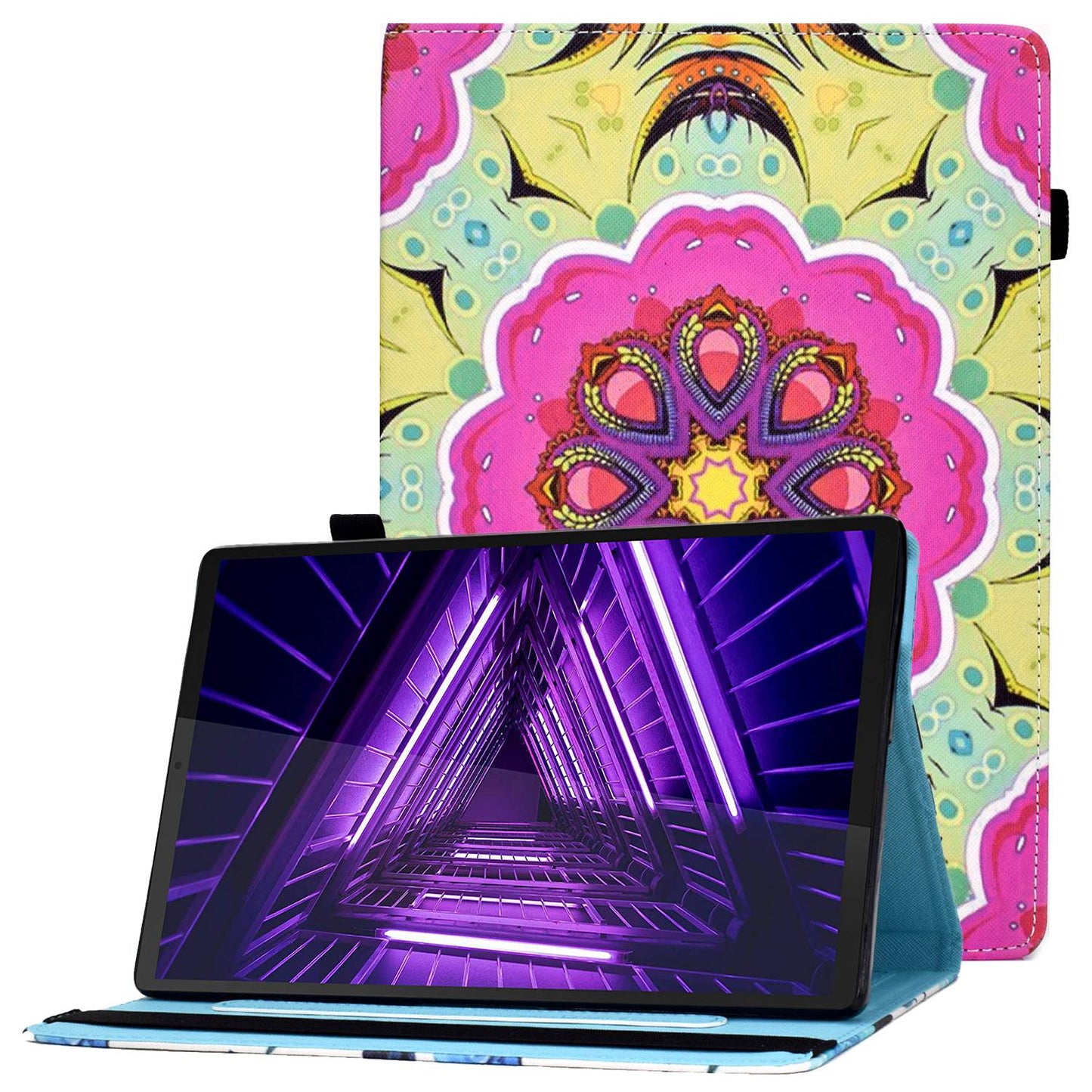 Tablet Case For Lenovo M10 FHD REL / M10 Plus X606F Pattern Printing Stitching Line PU Leather Protective Cover Stand with Elastic Band and Card Slots