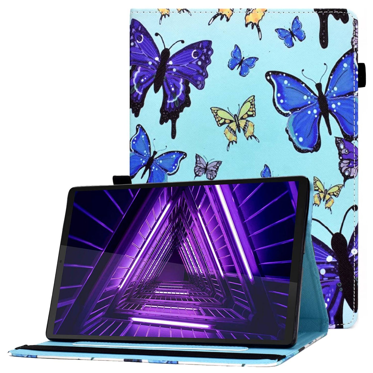 Tablet Case For Lenovo M10 FHD REL / M10 Plus X606F Pattern Printing Stitching Line PU Leather Protective Cover Stand with Elastic Band and Card Slots