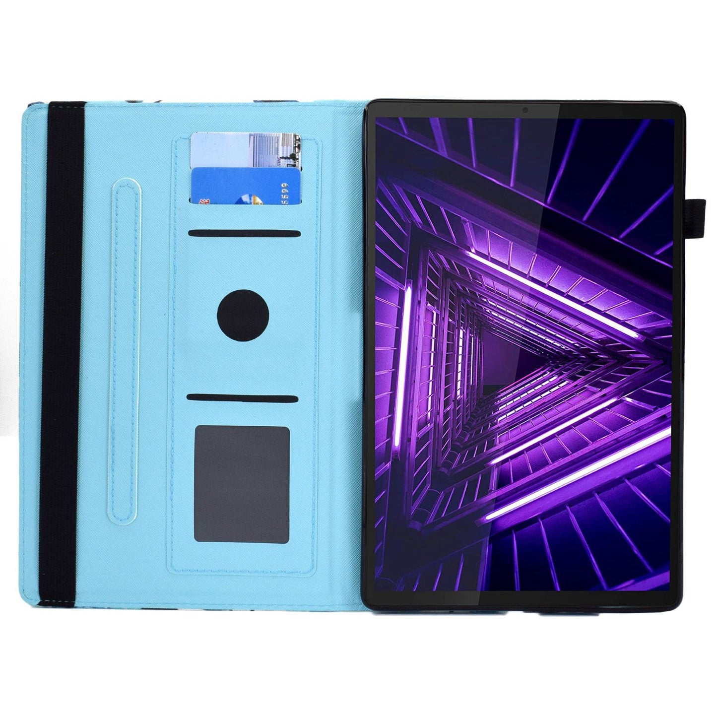 Tablet Case For Lenovo M10 FHD REL / M10 Plus X606F Pattern Printing Stitching Line PU Leather Protective Cover Stand with Elastic Band and Card Slots