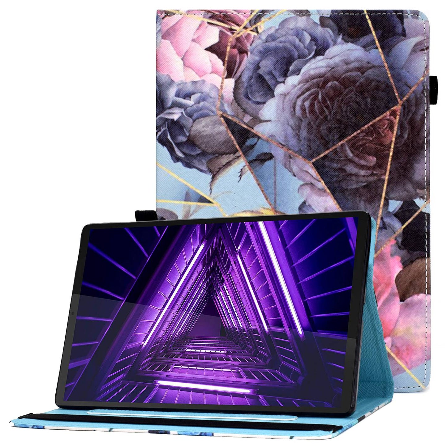 Tablet Case For Lenovo M10 FHD REL / M10 Plus X606F Pattern Printing Stitching Line PU Leather Protective Cover Stand with Elastic Band and Card Slots