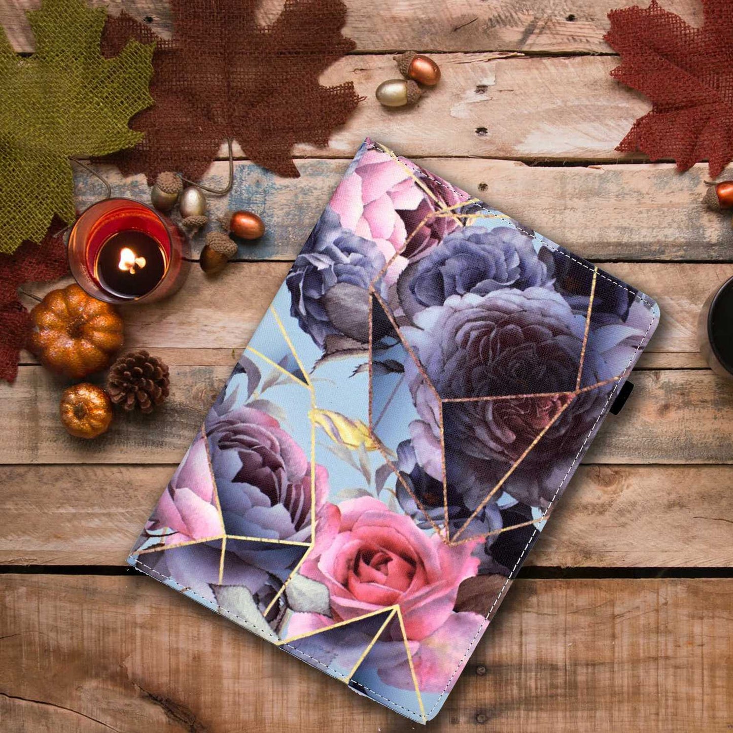 Tablet Case For Lenovo M10 FHD REL / M10 Plus X606F Pattern Printing Stitching Line PU Leather Protective Cover Stand with Elastic Band and Card Slots