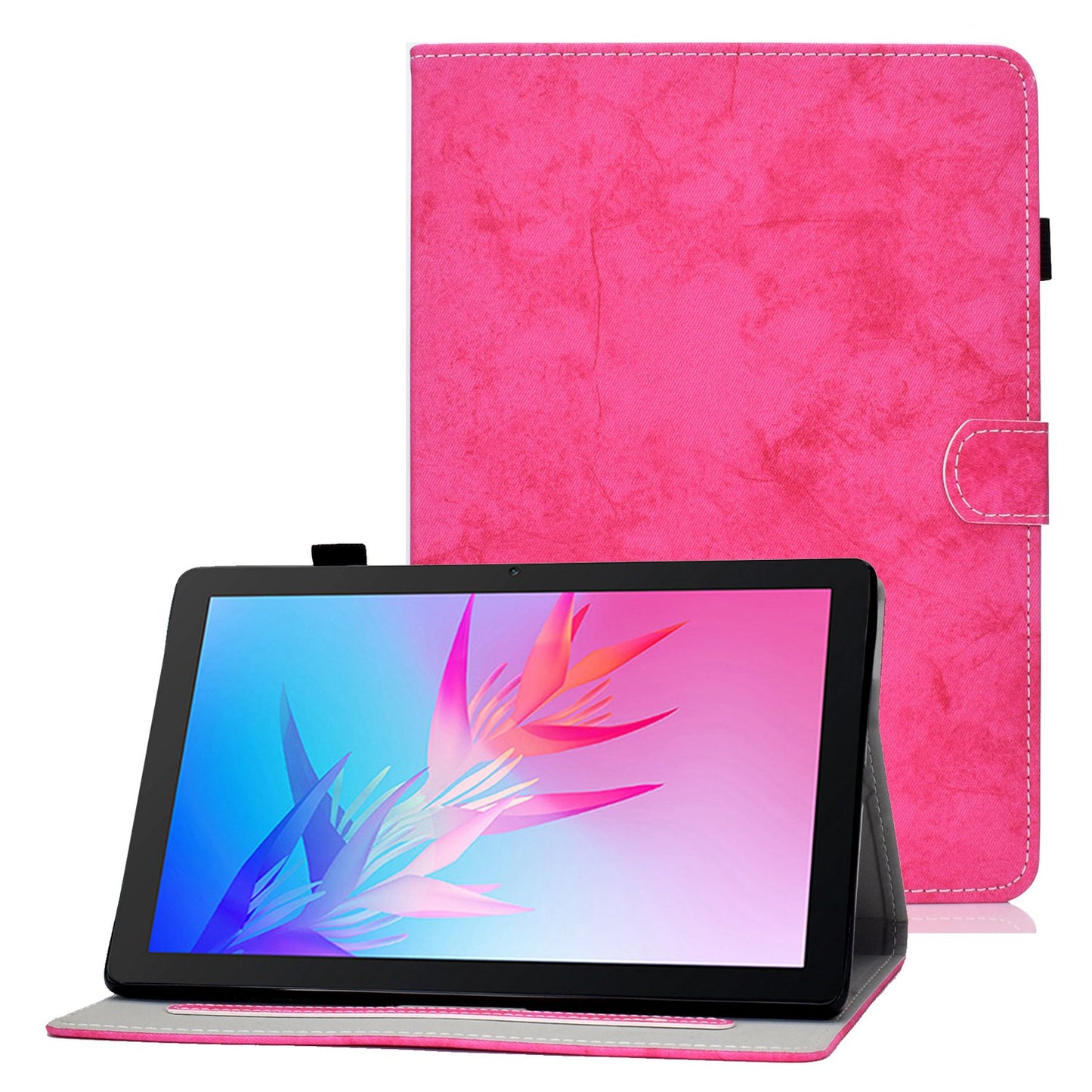 For Huawei Enjoy Tablet 2 / MatePad T 10 9.7 inch / T 10S 10.1 inch / Honor Pad 6 10.1-inch / Pad X6 9.7 inch Cloth Texture Case Solid Color Stitching Leather Stand Card Slots Magnetic Cover