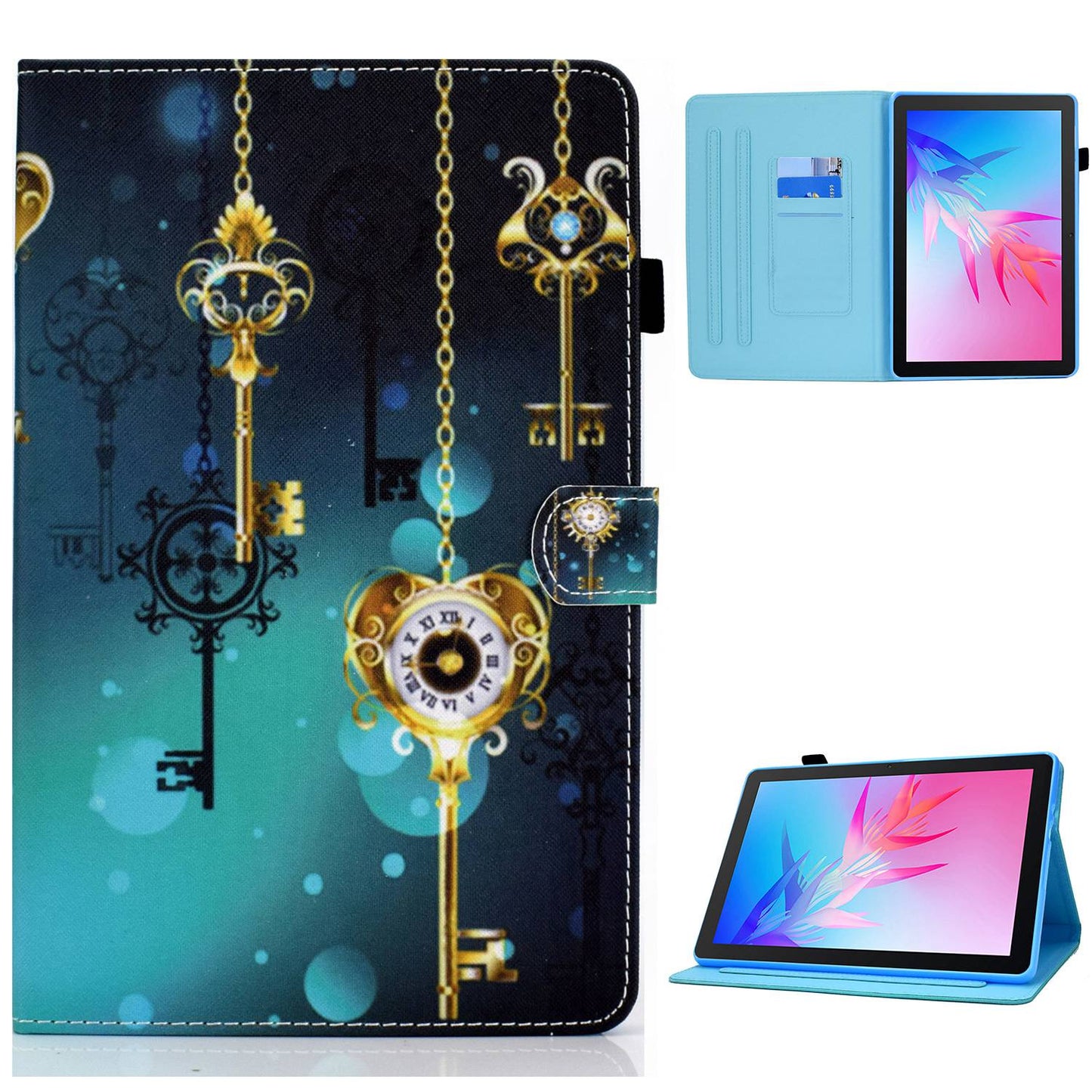 For Huawei Enjoy Tablet 2 / MatePad T 10 9.7 inch / T 10S 10.1 inch / Honor Pad 6 10.1-inch / Pad X6 9.7 inch Pattern Printing Stand Cover Stitching Leather Card Slots Magnetic Case