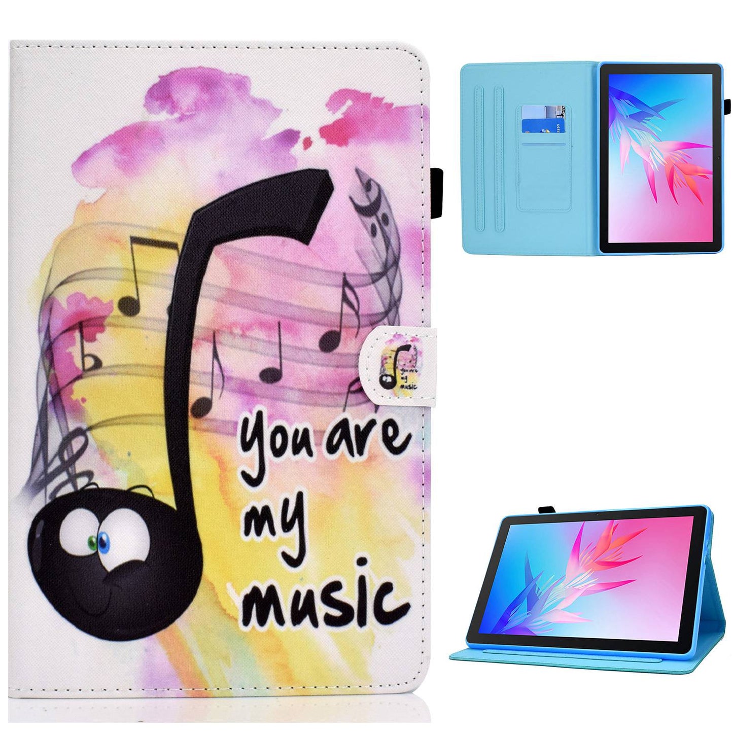 For Huawei Enjoy Tablet 2 / MatePad T 10 9.7 inch / T 10S 10.1 inch / Honor Pad 6 10.1-inch / Pad X6 9.7 inch Pattern Printing Stand Cover Stitching Leather Card Slots Magnetic Case