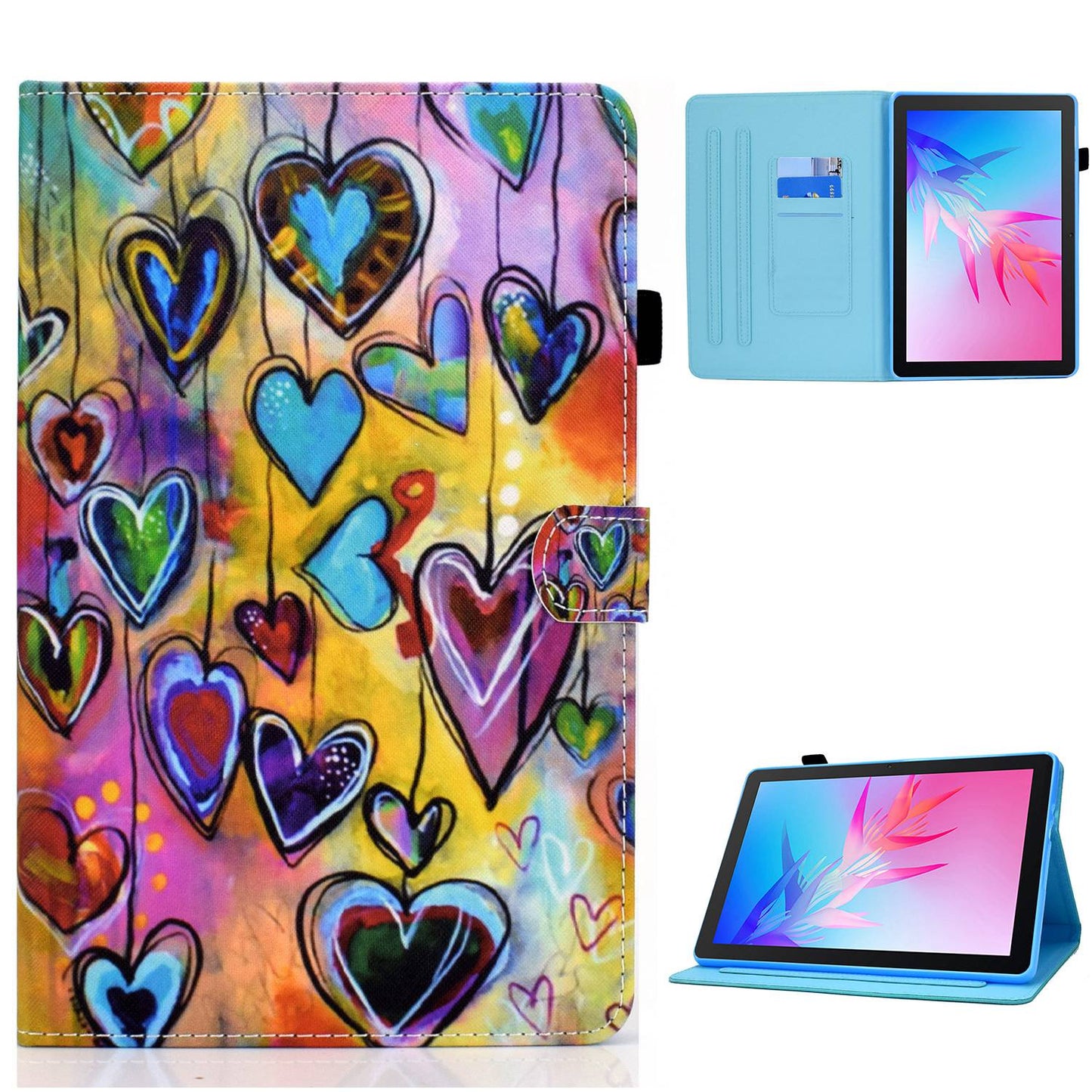 For Huawei Enjoy Tablet 2 / MatePad T 10 9.7 inch / T 10S 10.1 inch / Honor Pad 6 10.1-inch / Pad X6 9.7 inch Pattern Printing Stand Cover Stitching Leather Card Slots Magnetic Case