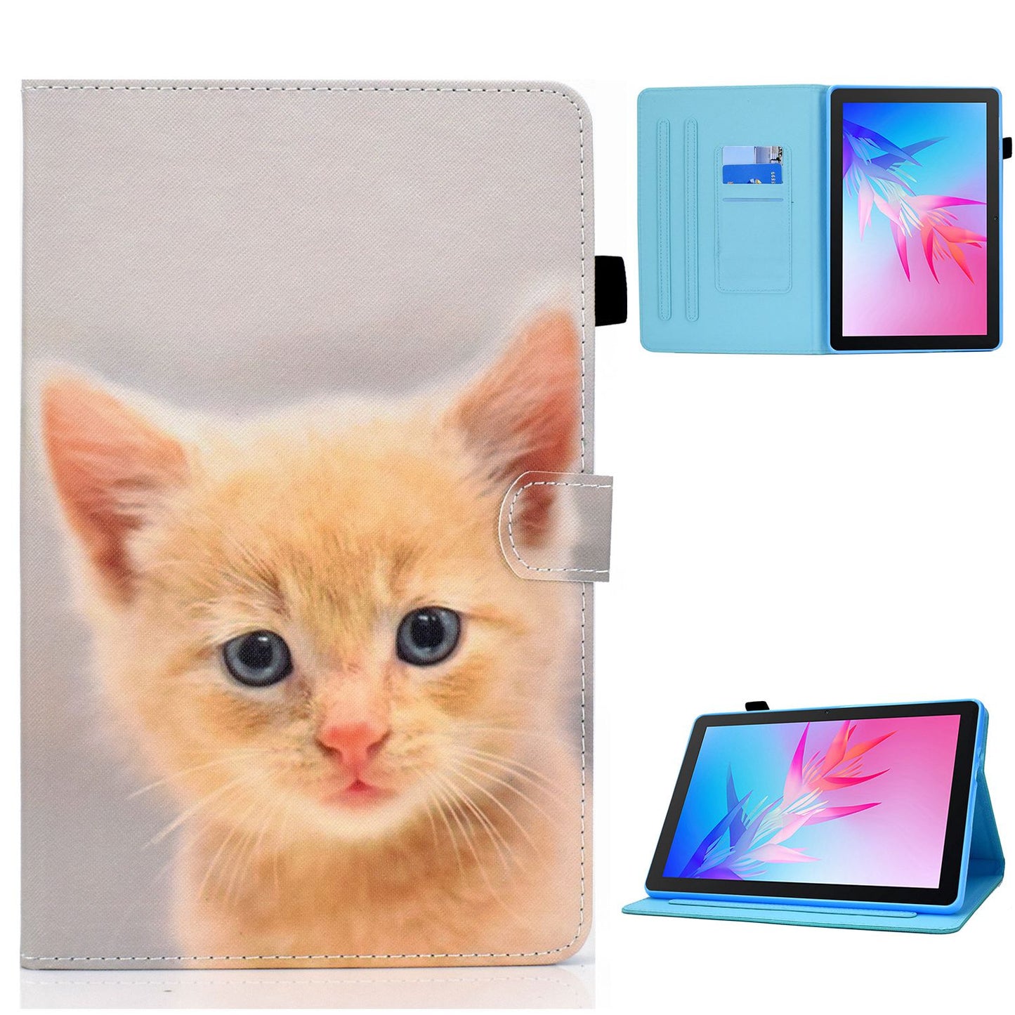 For Huawei Enjoy Tablet 2 / MatePad T 10 9.7 inch / T 10S 10.1 inch / Honor Pad 6 10.1-inch / Pad X6 9.7 inch Pattern Printing Stand Cover Stitching Leather Card Slots Magnetic Case