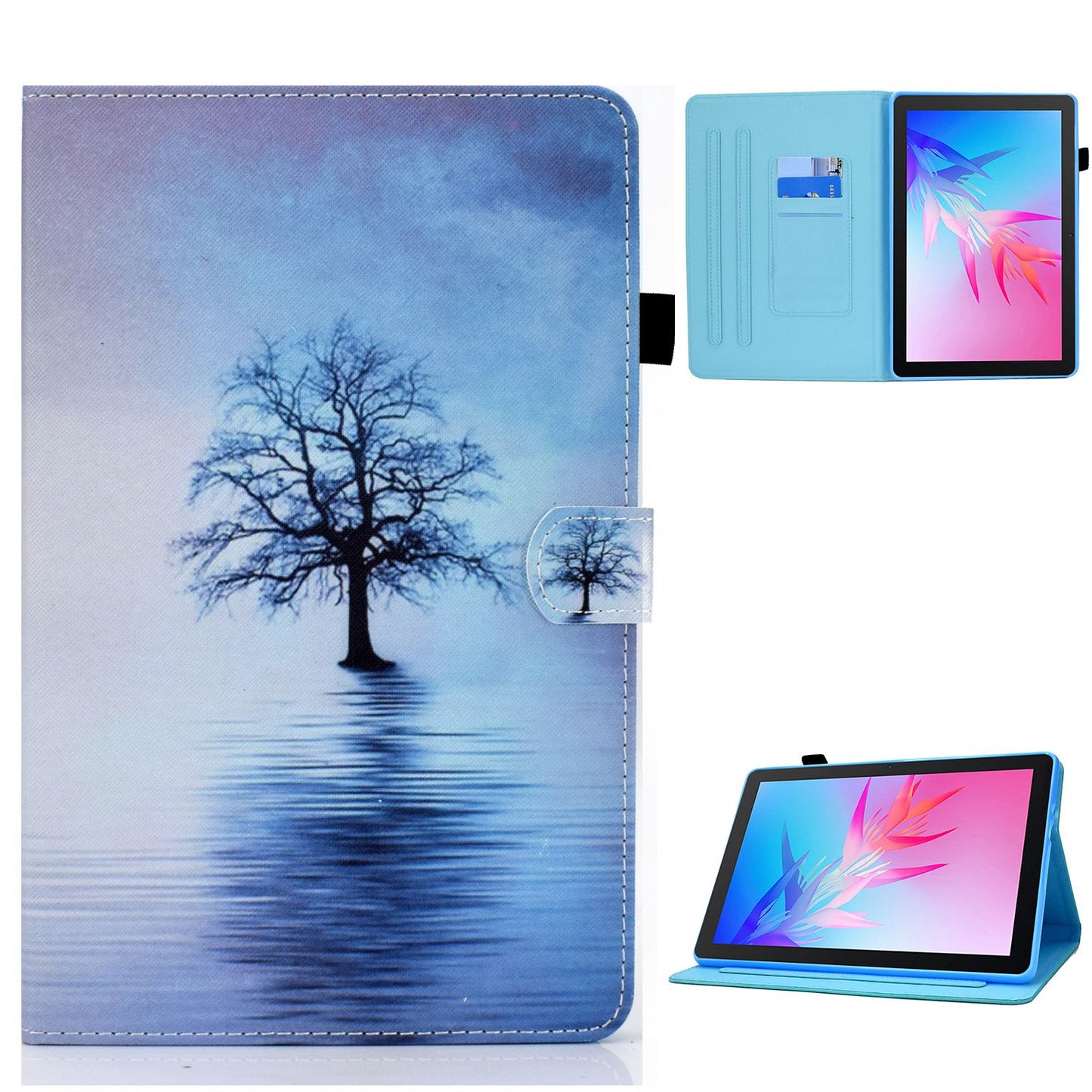 For Huawei Enjoy Tablet 2 / MatePad T 10 9.7 inch / T 10S 10.1 inch / Honor Pad 6 10.1-inch / Pad X6 9.7 inch Pattern Printing Stand Cover Stitching Leather Card Slots Magnetic Case