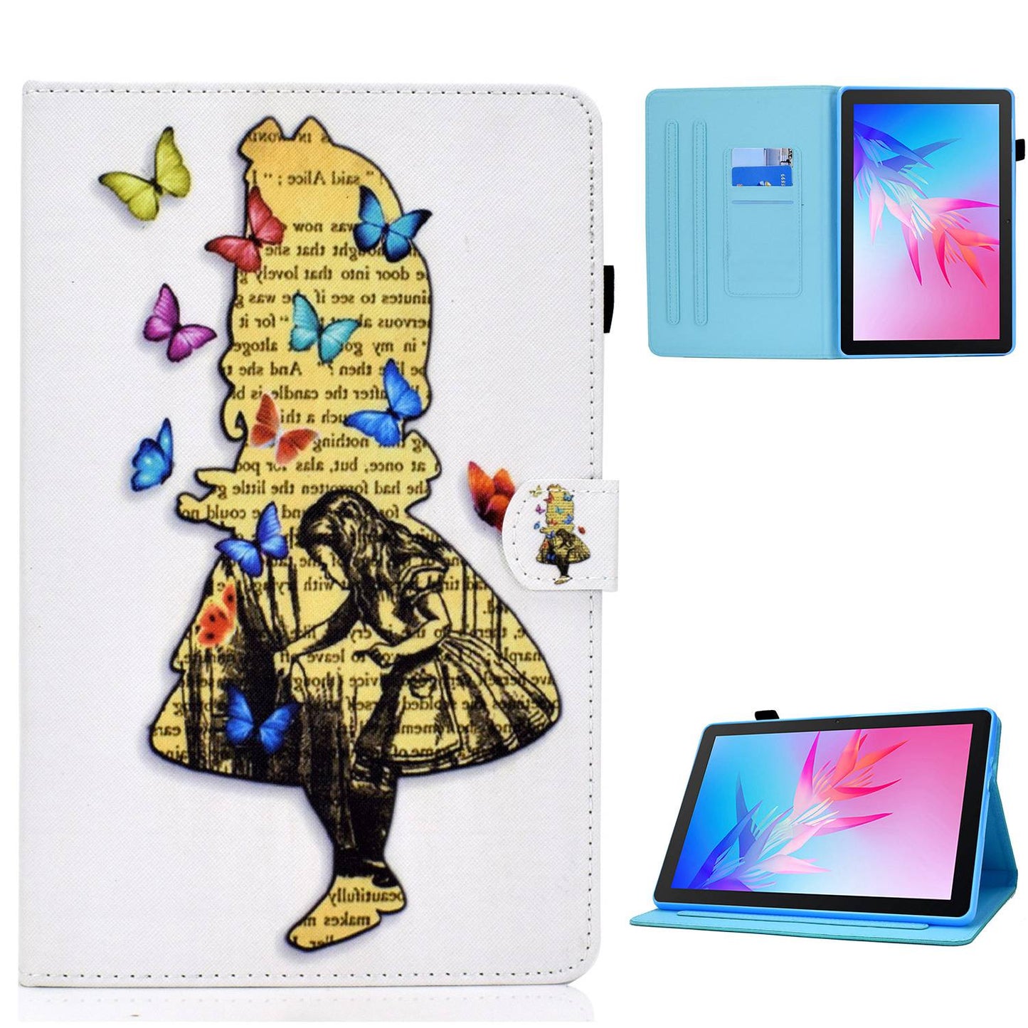 For Huawei Enjoy Tablet 2 / MatePad T 10 9.7 inch / T 10S 10.1 inch / Honor Pad 6 10.1-inch / Pad X6 9.7 inch Pattern Printing Stand Cover Stitching Leather Card Slots Magnetic Case