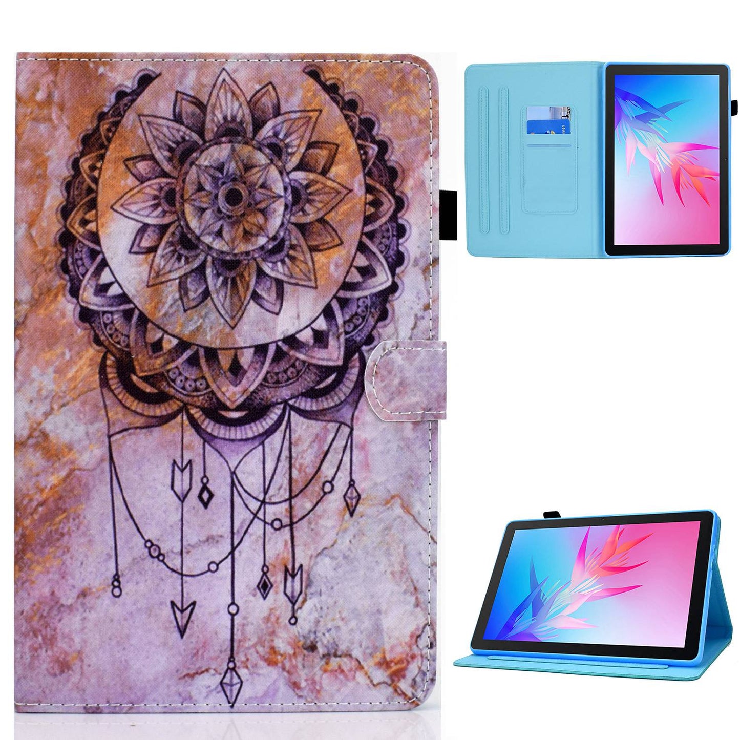 For Huawei Enjoy Tablet 2 / MatePad T 10 9.7 inch / T 10S 10.1 inch / Honor Pad 6 10.1-inch / Pad X6 9.7 inch Pattern Printing Stand Cover Stitching Leather Card Slots Magnetic Case