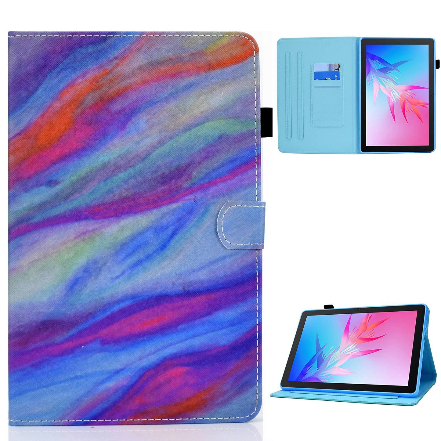 For Huawei Enjoy Tablet 2 / MatePad T 10 9.7 inch / T 10S 10.1 inch / Honor Pad 6 10.1-inch / Pad X6 9.7 inch Pattern Printing Stand Cover Stitching Leather Card Slots Magnetic Case