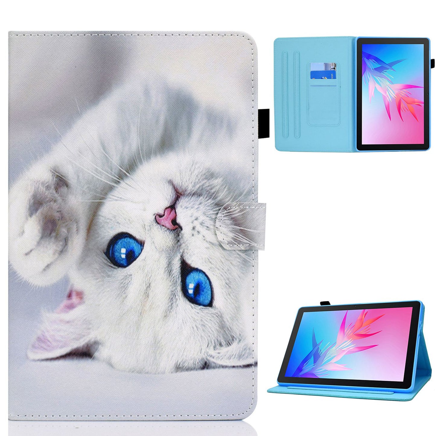 For Huawei Enjoy Tablet 2 / MatePad T 10 9.7 inch / T 10S 10.1 inch / Honor Pad 6 10.1-inch / Pad X6 9.7 inch Pattern Printing Stand Cover Stitching Leather Card Slots Magnetic Case