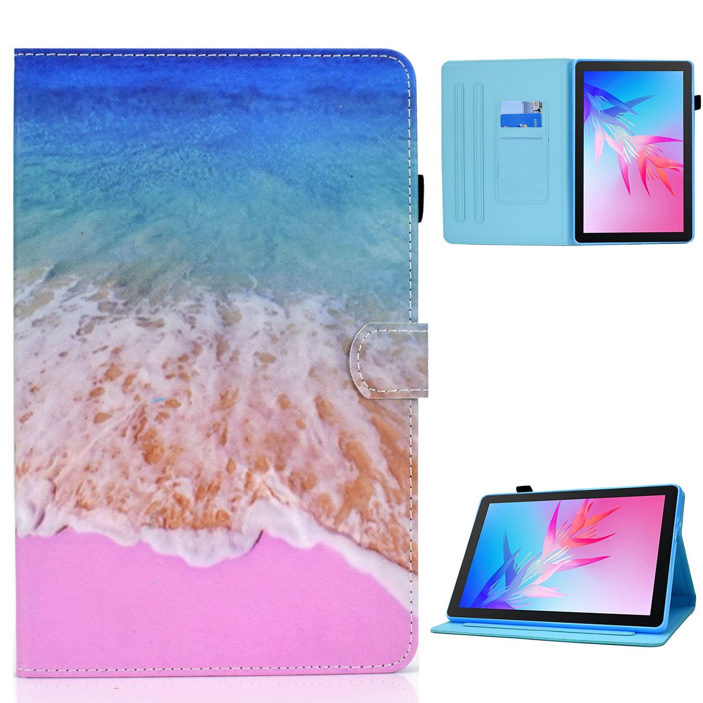 For Huawei Enjoy Tablet 2 / MatePad T 10 9.7 inch / T 10S 10.1 inch / Honor Pad 6 10.1-inch / Pad X6 9.7 inch Pattern Printing Stand Cover Stitching Leather Card Slots Magnetic Case