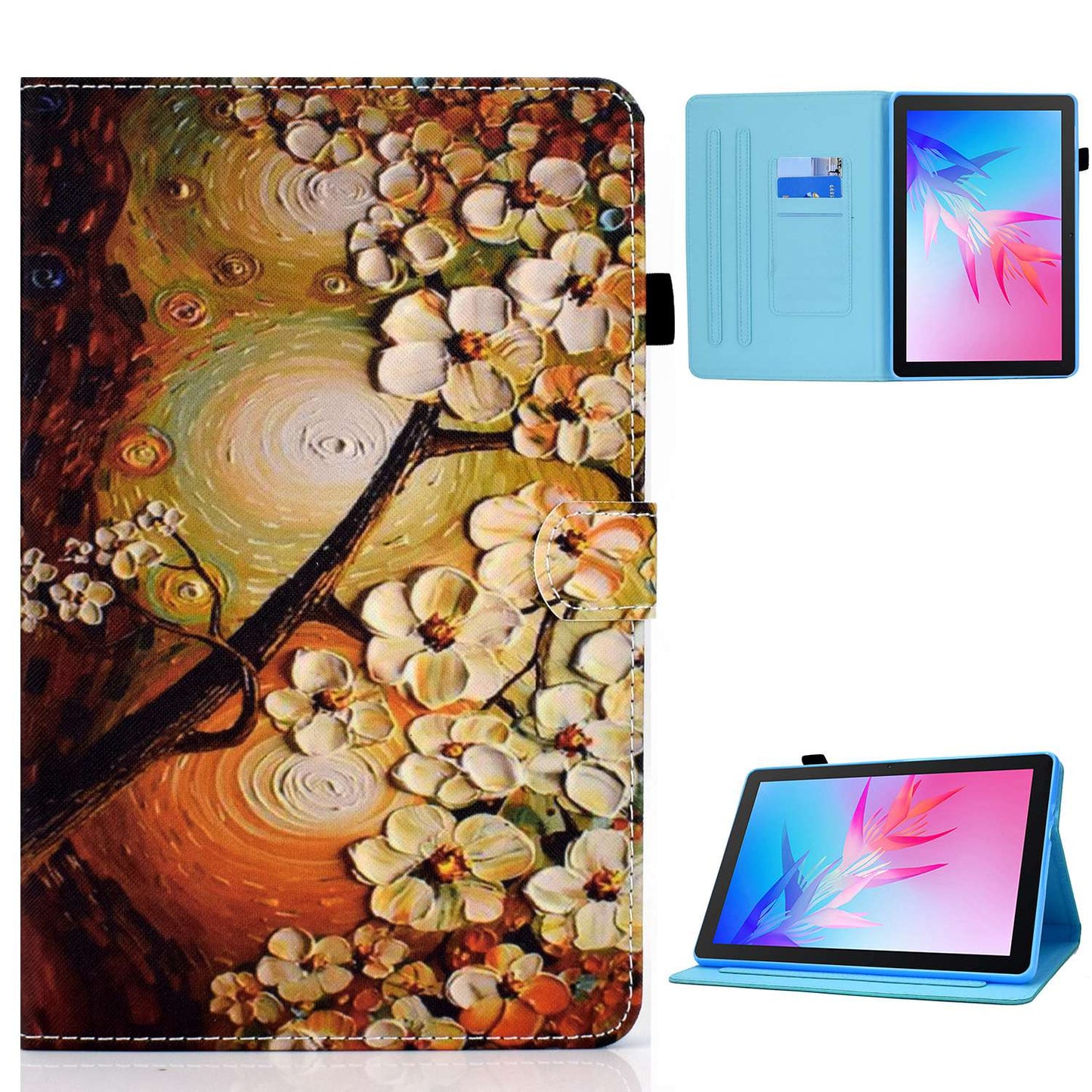 For Huawei Enjoy Tablet 2 / MatePad T 10 9.7 inch / T 10S 10.1 inch / Honor Pad 6 10.1-inch / Pad X6 9.7 inch Pattern Printing Stand Cover Stitching Leather Card Slots Magnetic Case