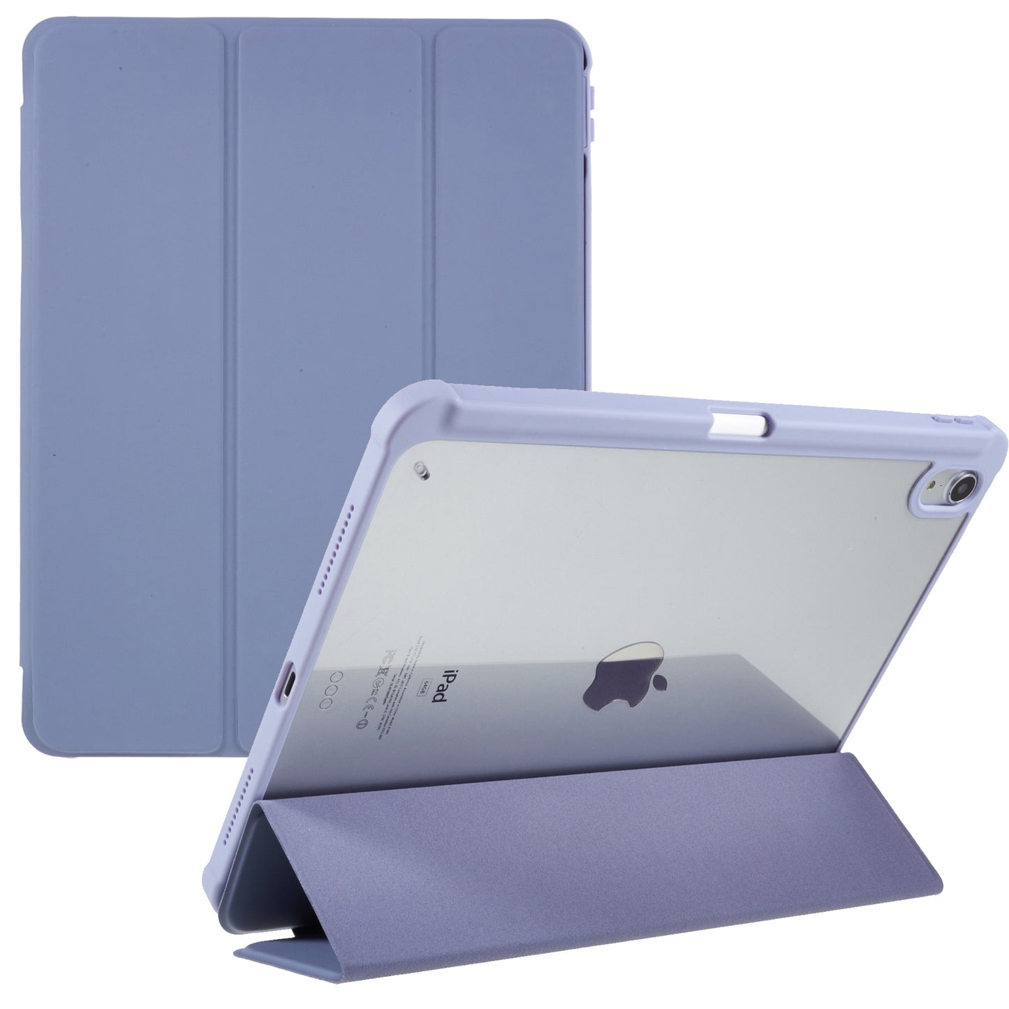For iPad Air (2022) / (2020) PU Leather + TPU + Acrylic Transparent Back Tablet Protective Case Tri-fold Stand Anti-drop Cover