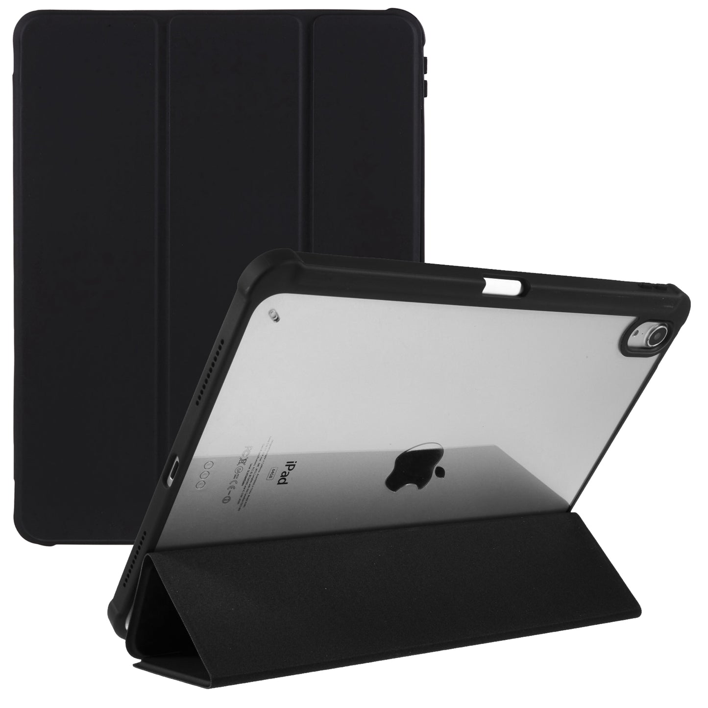 For iPad Air (2022) / (2020) PU Leather + TPU + Acrylic Transparent Back Tablet Protective Case Tri-fold Stand Anti-drop Cover