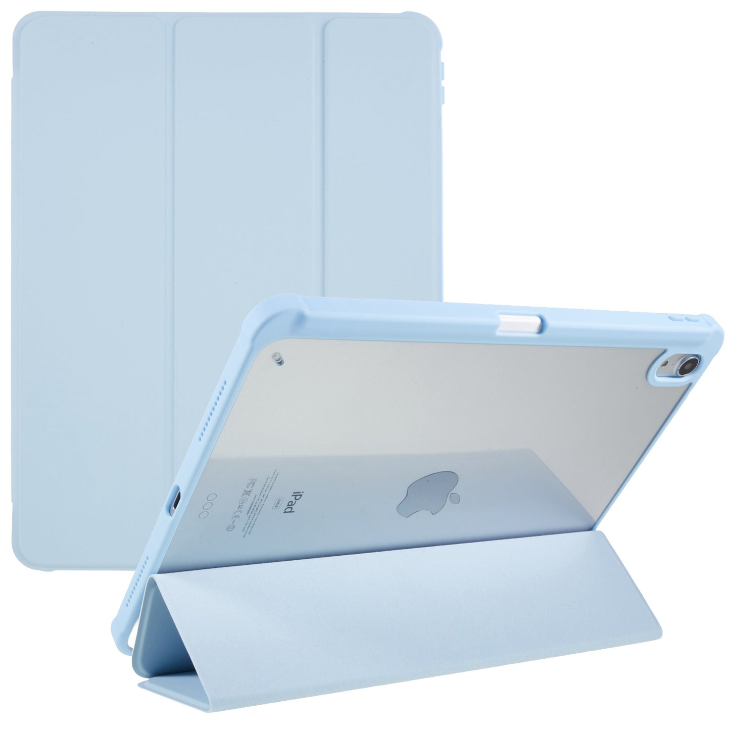 For iPad Air (2022) / (2020) PU Leather + TPU + Acrylic Transparent Back Tablet Protective Case Tri-fold Stand Anti-drop Cover