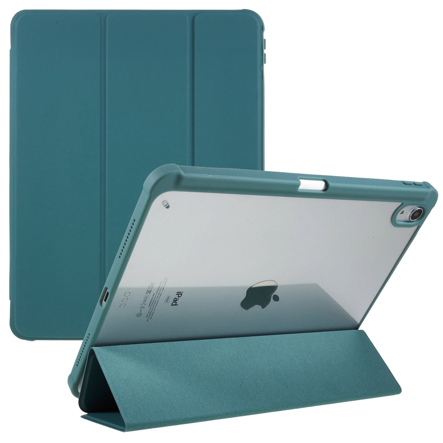 For iPad Air (2022) / (2020) PU Leather + TPU + Acrylic Transparent Back Tablet Protective Case Tri-fold Stand Anti-drop Cover