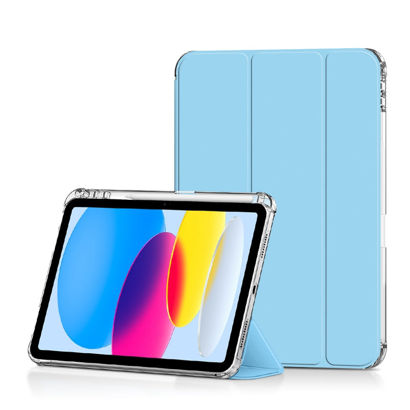 For iPad 10.9 (2022) / iPad 10th Gen PU Leather Trifold Stand Case Crystal Clear Hard PC Back Soft TPU Frame Smart Auto Sleep / Wake Cover with Pencil Holder