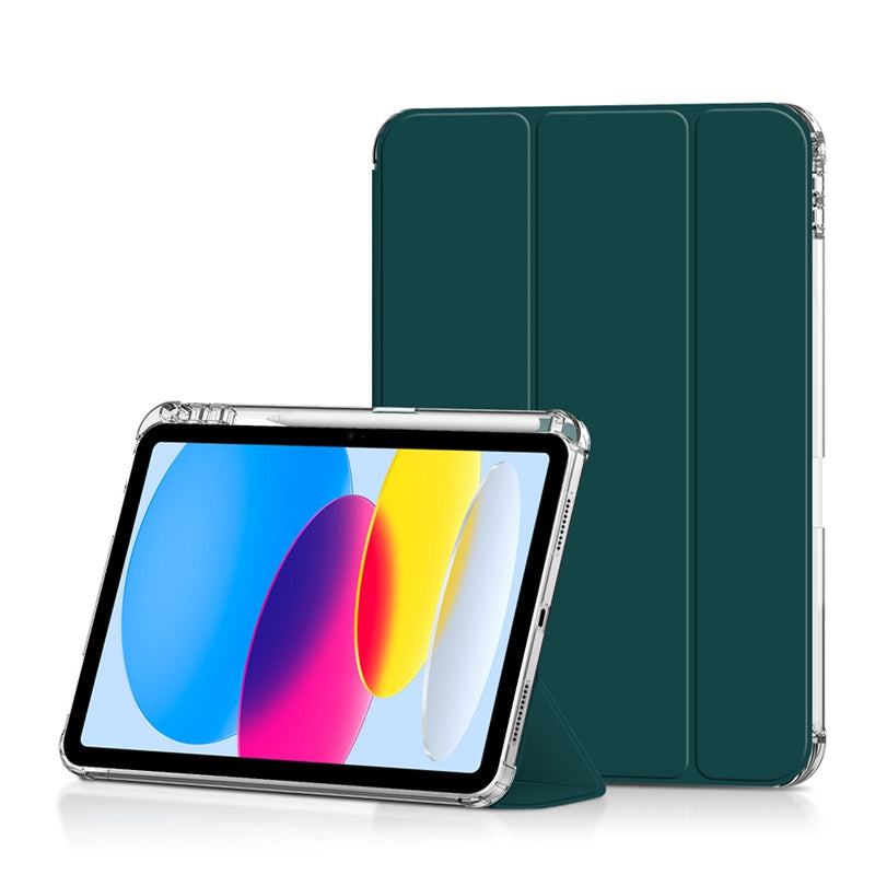 For iPad 10.9 (2022) / iPad 10th Gen PU Leather Trifold Stand Case Crystal Clear Hard PC Back Soft TPU Frame Smart Auto Sleep / Wake Cover with Pencil Holder