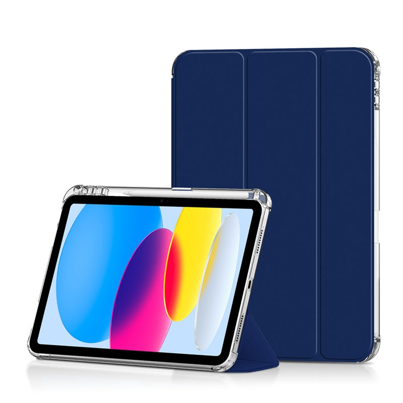 For iPad 10.9 (2022) / iPad 10th Gen PU Leather Trifold Stand Case Crystal Clear Hard PC Back Soft TPU Frame Smart Auto Sleep / Wake Cover with Pencil Holder