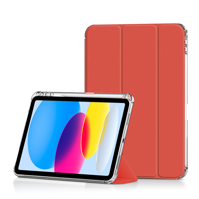 For iPad 10.9 (2022) / iPad 10th Gen PU Leather Trifold Stand Case Crystal Clear Hard PC Back Soft TPU Frame Smart Auto Sleep / Wake Cover with Pencil Holder