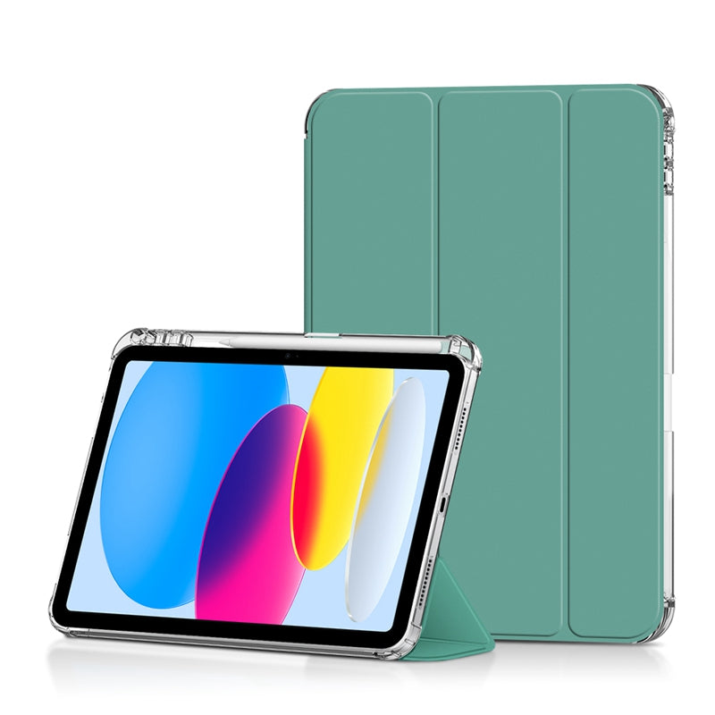 For iPad 10.9 (2022) / iPad 10th Gen PU Leather Trifold Stand Case Crystal Clear Hard PC Back Soft TPU Frame Smart Auto Sleep / Wake Cover with Pencil Holder