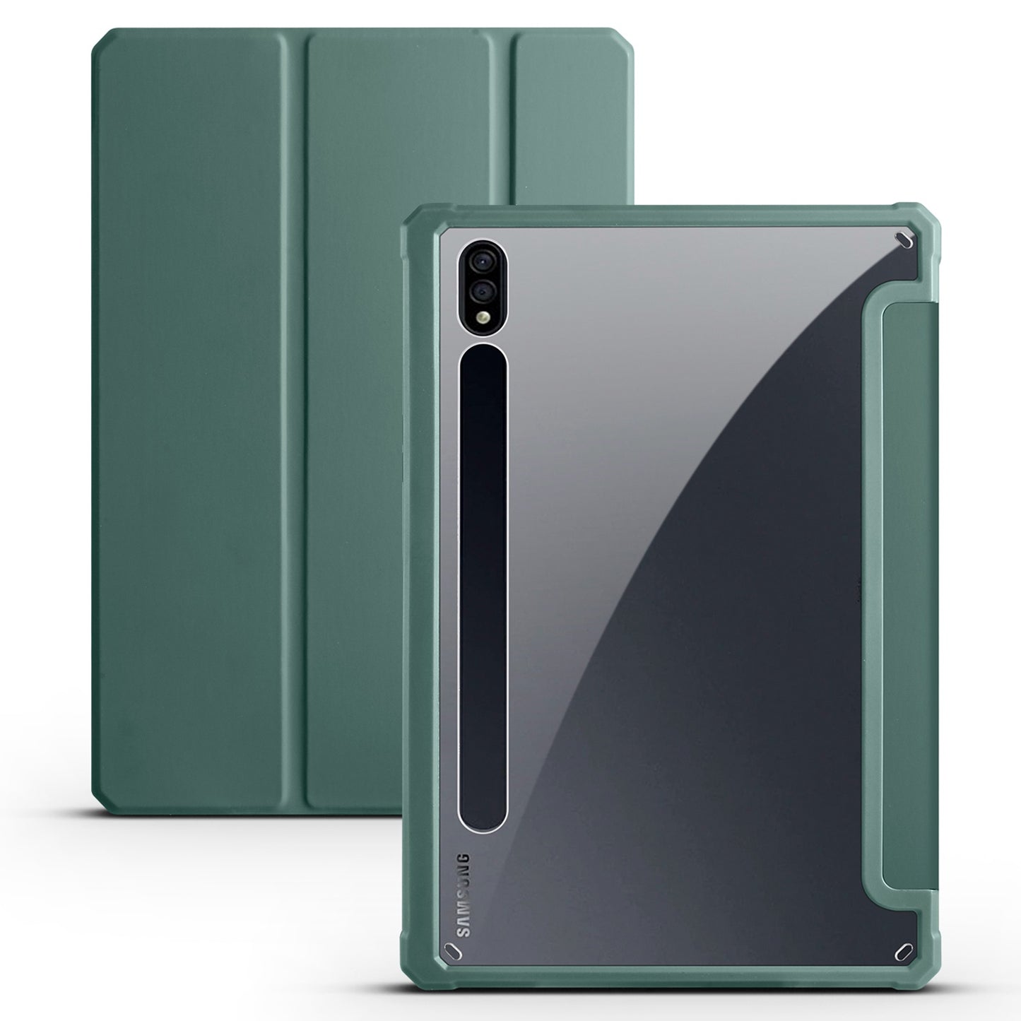 For Samsung Galaxy Tab S7 SM-T870 SM-T875 SM-T876B Tri-fold Stand Leather Case Auto Sleep / Wake Clear Acrylic Back Tablet Cover Shell