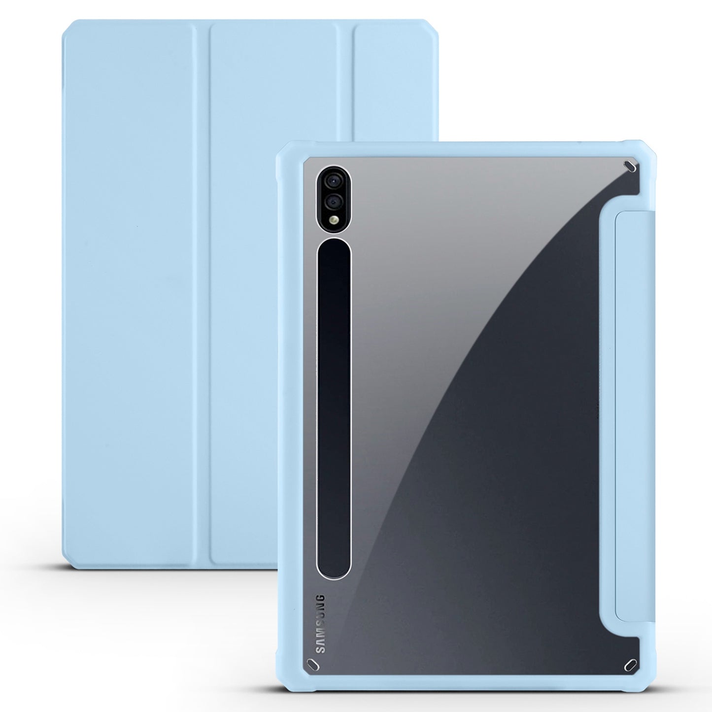 For Samsung Galaxy Tab S7 SM-T870 SM-T875 SM-T876B Tri-fold Stand Leather Case Auto Sleep / Wake Clear Acrylic Back Tablet Cover Shell
