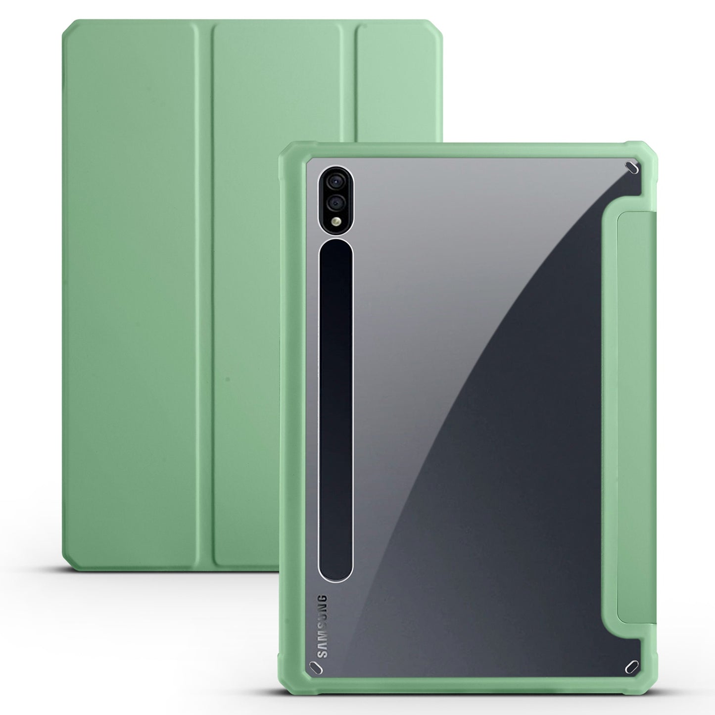 For Samsung Galaxy Tab S7 SM-T870 SM-T875 SM-T876B Tri-fold Stand Leather Case Auto Sleep / Wake Clear Acrylic Back Tablet Cover Shell
