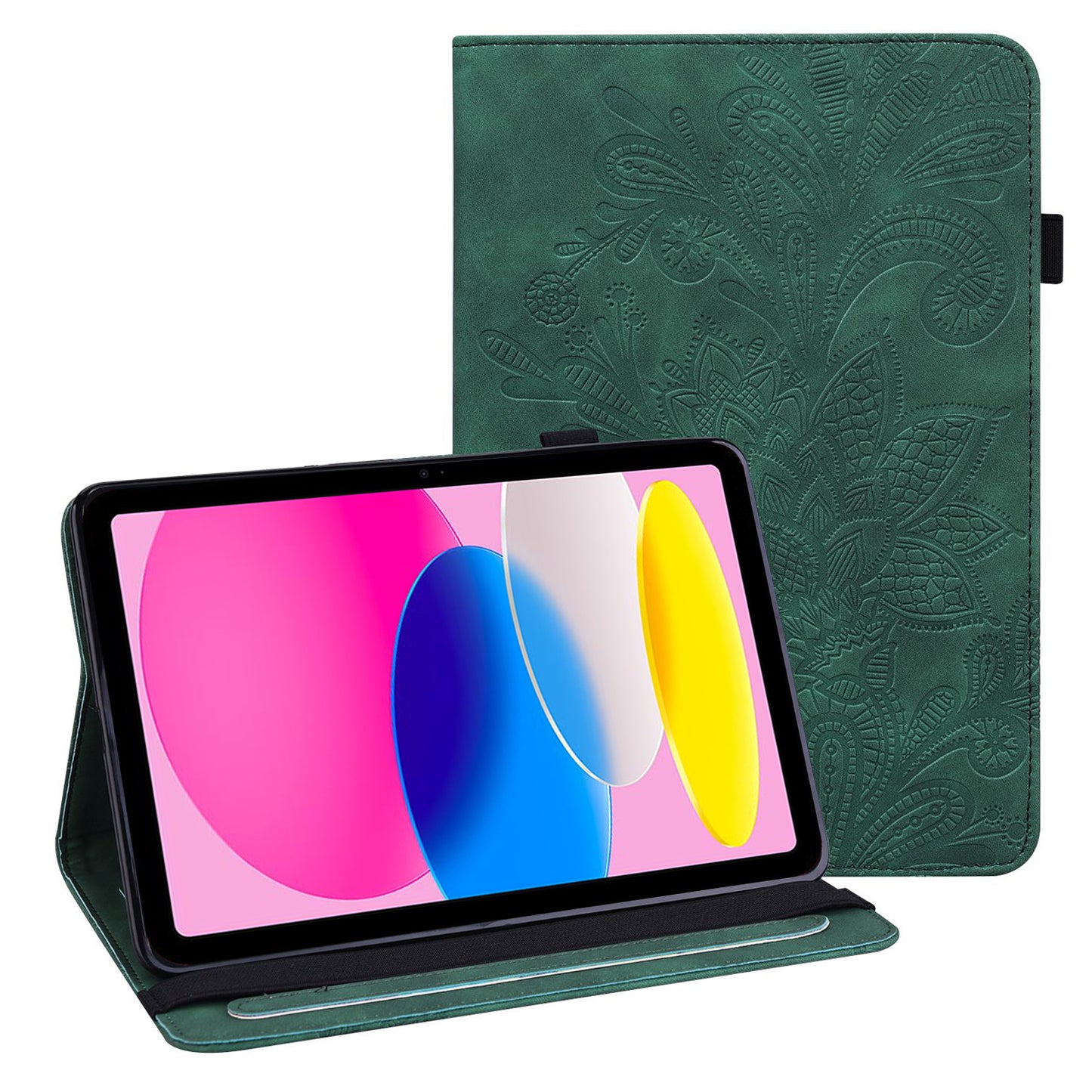 For iPad 10.9 (2022) / iPad 10th Gen Flower Imprinting Stand Wallet Tablet Case PU Leather Auto Wake / Sleep Cover with Elastic Band