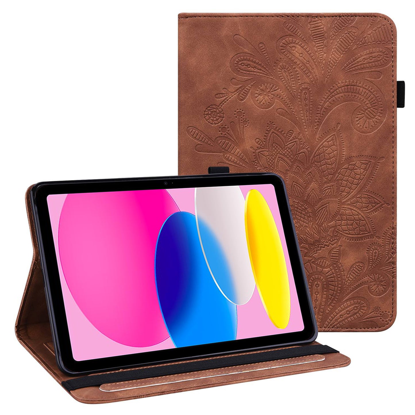 For iPad 10.9 (2022) / iPad 10th Gen Flower Imprinting Stand Wallet Tablet Case PU Leather Auto Wake / Sleep Cover with Elastic Band